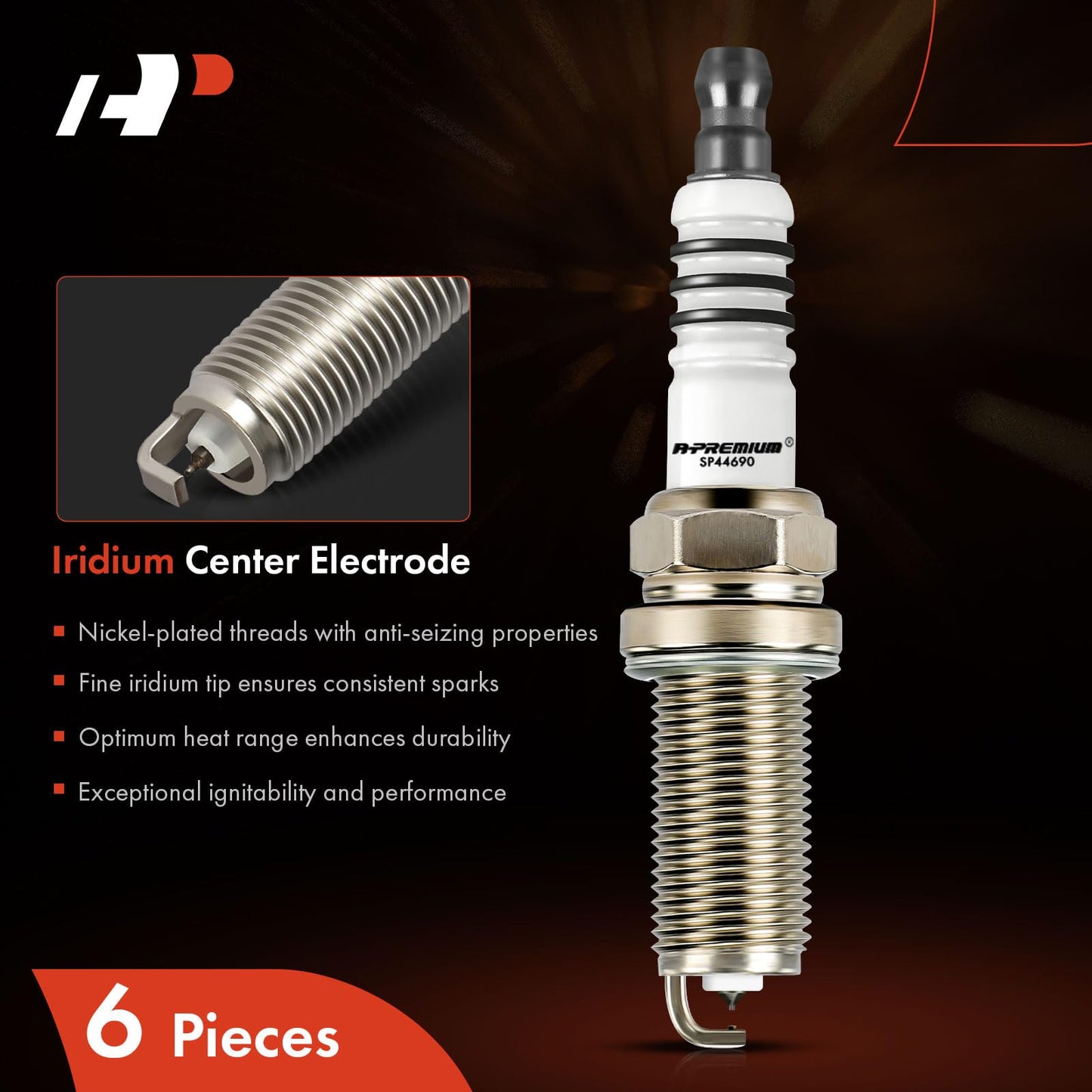 A-Premium 6PCS 4469 Iridium Platinum Spark Plugs Compatible with Nissan Xterra, Altima, Maxima, Pathfinder & Infiniti G35 & Hyundai Santa Fe & Kia Barrego & Toyota 4Runner, 2.7L-4.0L, 2001-2021