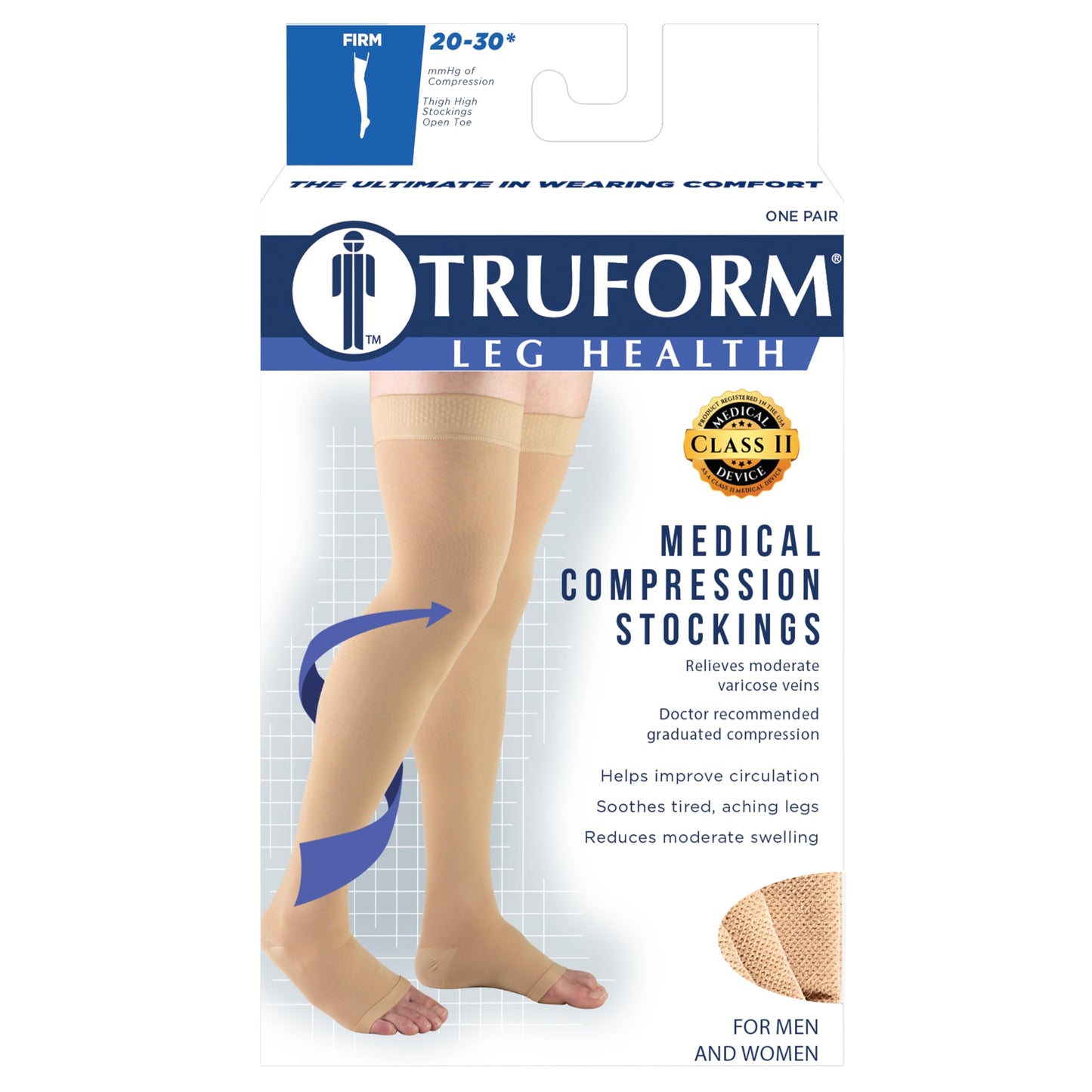 Truform 20-30 mmHg Compression Stockings for Men and Women, Thigh High Length, Dot-Top, Open Toe, Brown, X-Large