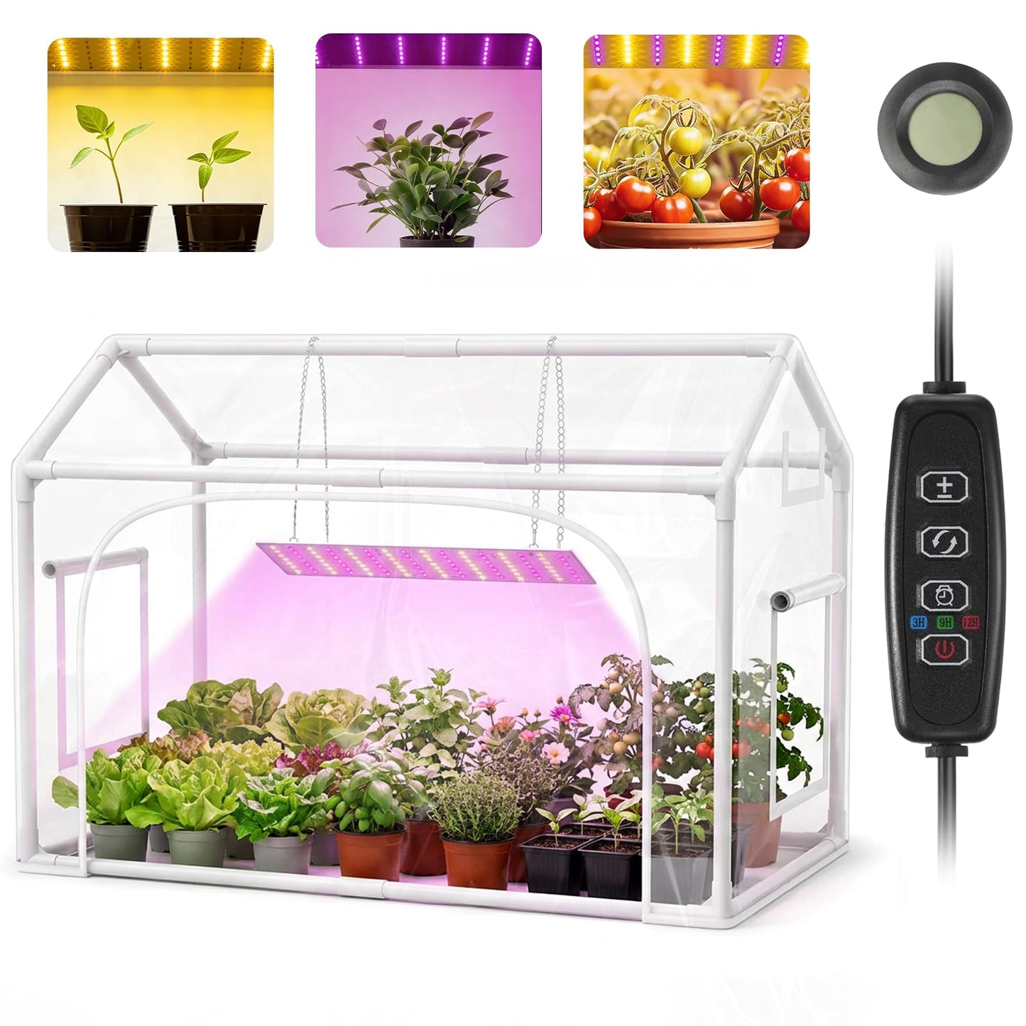 Mini Indoor Greenhouse with Grow Lights PVC Tent Portable Green House Cabinet Kit for Plant Seed Starting