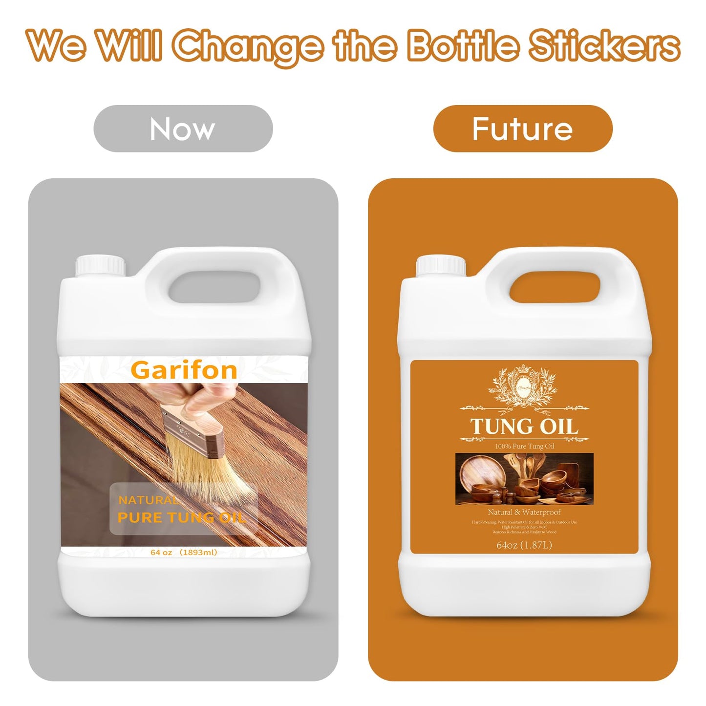 64 OZ Pure Tung Oil for Wood Outdoor/Indoor, Food Grade Sealer, Tung Oil Finish, Waterproof WoodOil for Furniture, Cutting Board, Teak, Floor — Food Safe, Indoor Use