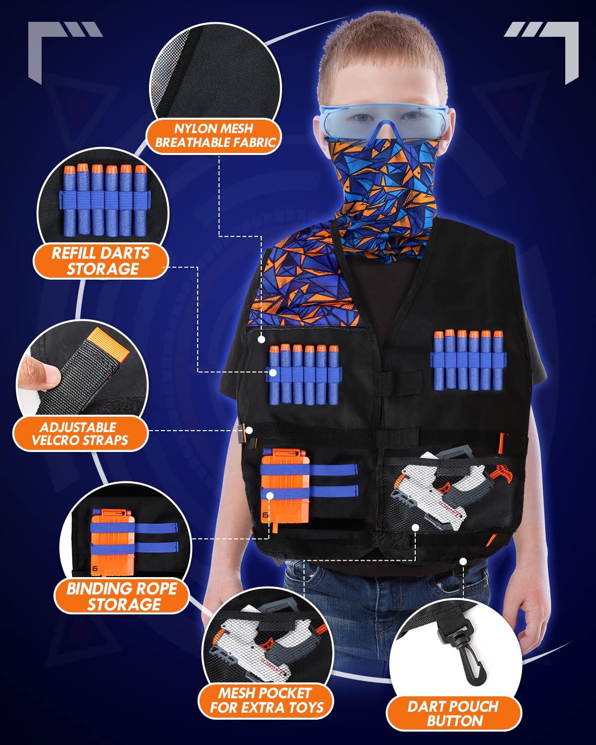 Nerf Target, Lehoo Castle Electronic Digital Target for Nerf Guns with Auto-Reset, Scoring Shooting Targets for Kids Include Kids Tactical Vest, 60 Bullets, Glasses, Gift Toy for Kids Boys Girls