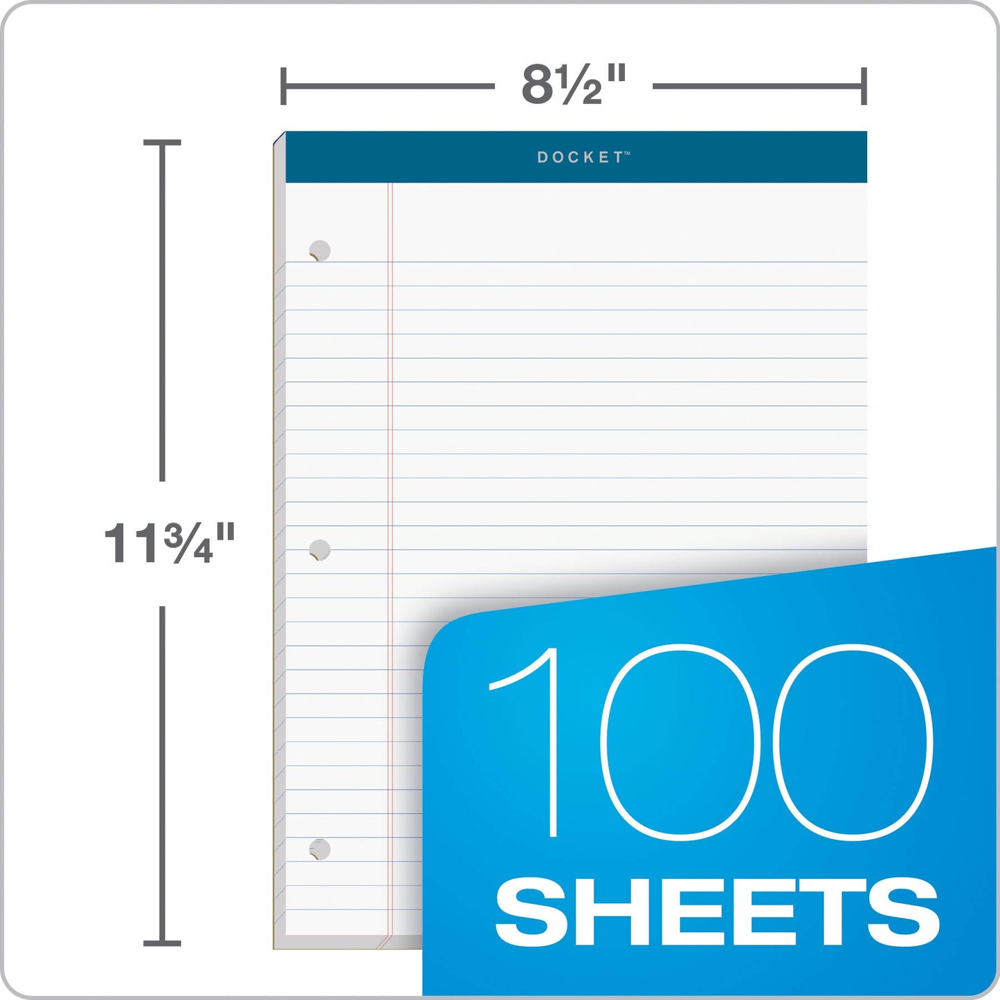 TOPS Double Docket Double Docket Writing Tablet with Extra Rigid Back, 8-1/2 x 11-3/4 Inches, Perforated, White, Legal/Wide Rule, 100 Sheets per Pad, 3 Pads per Pack (63393)