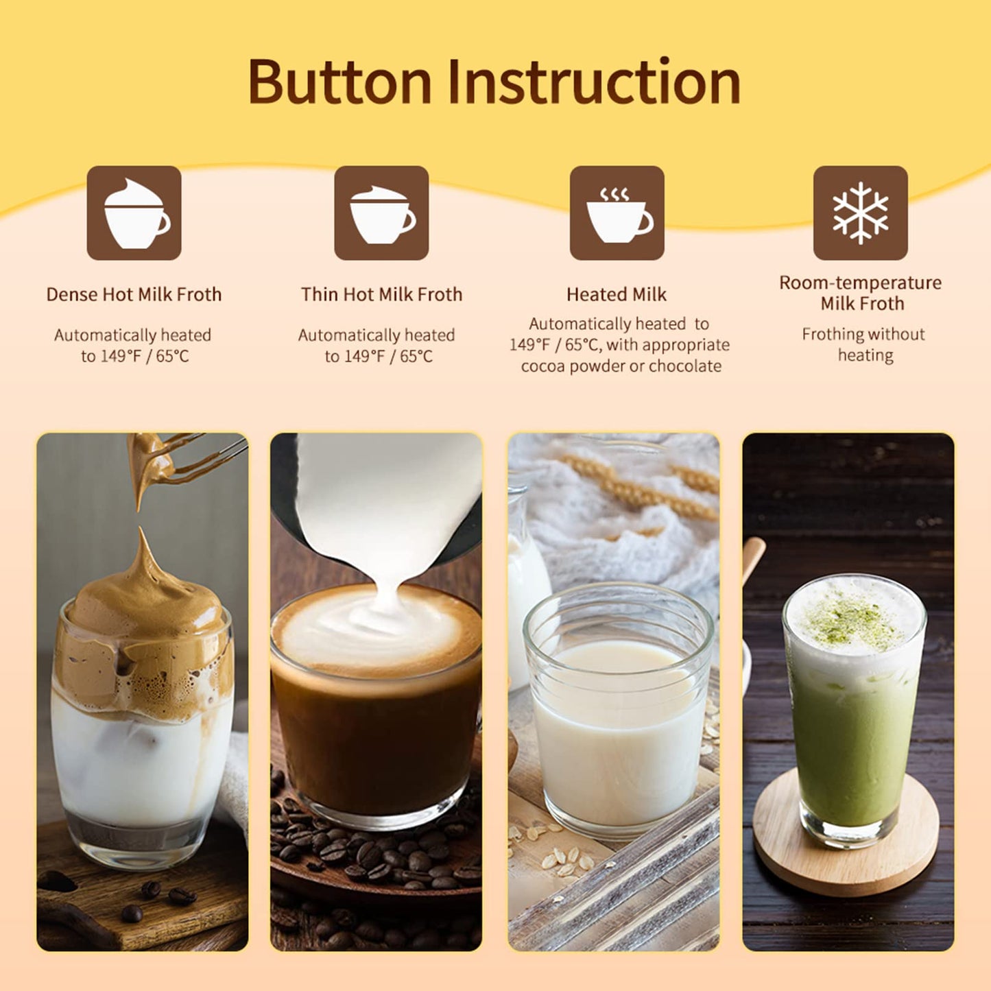 4 in 1 Milk Frother: Electric Milk Foamer with Cold & Hot Froth for Latte Cappuccino - Automatic Coffee Foam Maker 350 ml/10 oz Instant Milk Chocolate Steamer Heater