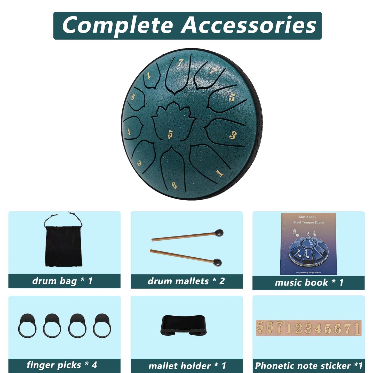 Rain Drum for Outside Garden, 6-Inch Steel Tongue Drum with 11 Notes, Percussion Instrument, Includes Soft Bag, Music Book, and Mallets, Ideal for Meditation, Yoga, and Relaxation