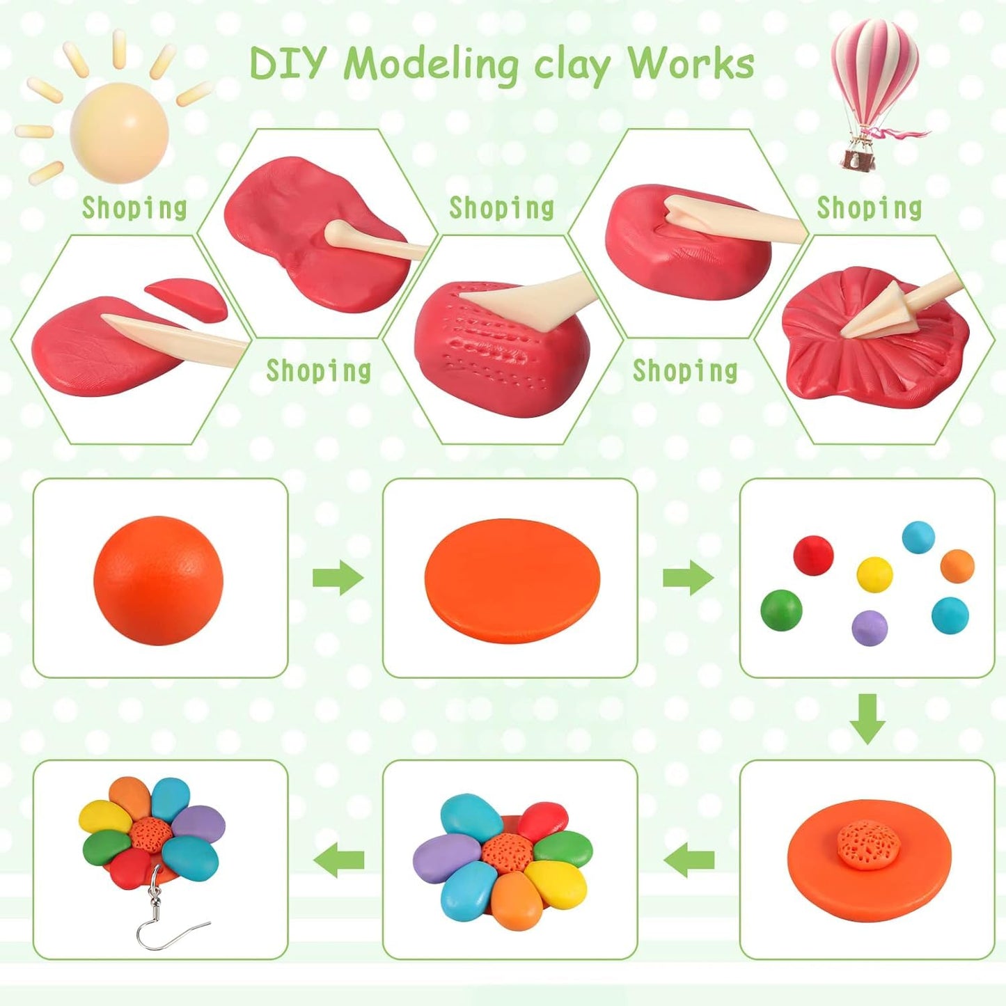 CiaraQ Polymer Clay-Oven Baked Modeling Clay with Sculpting Tools, 60 Colors, 3.24 lbs