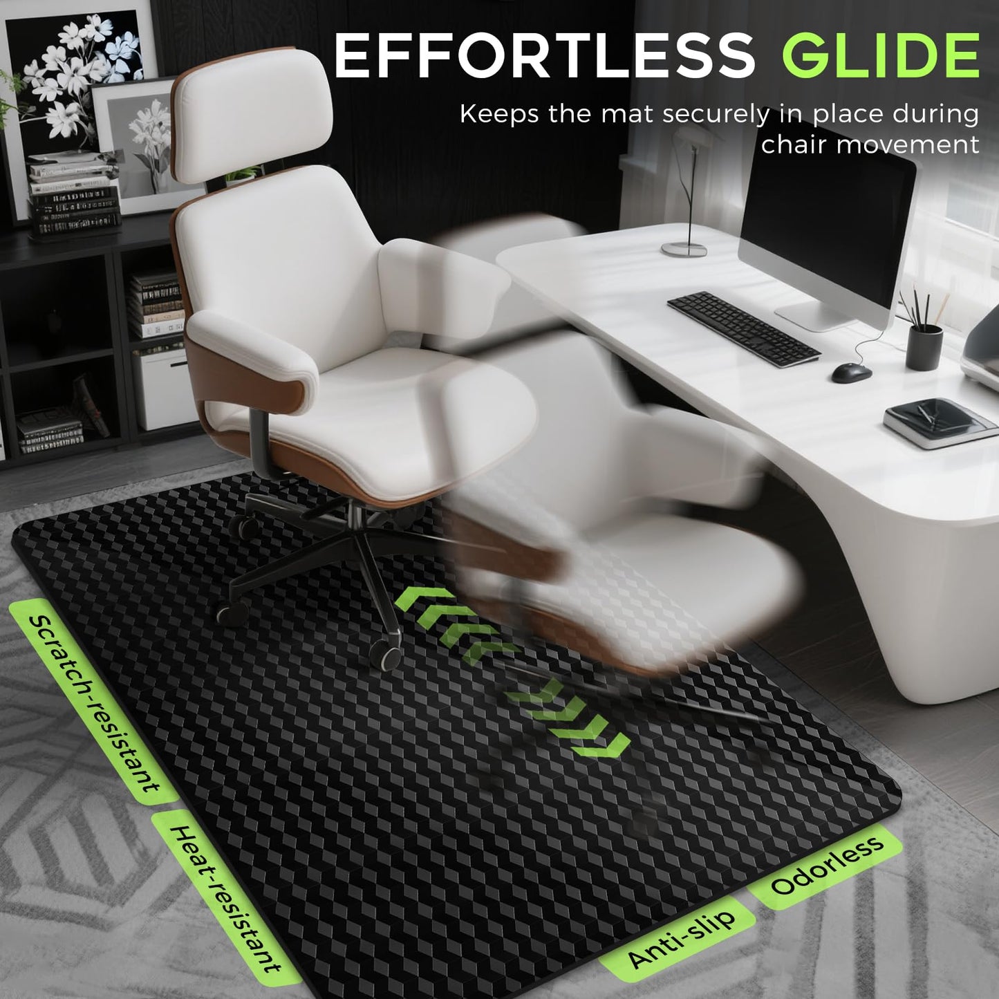 FRUITEAM Office Chair Mat, Unique Diamond-Shaped Pattern, 36" X 48" Computer Chair Mat for Carpet, Non-Slip, Easy Glide PVC Desk Floor Mat for Home, Office, Gaming(Black)