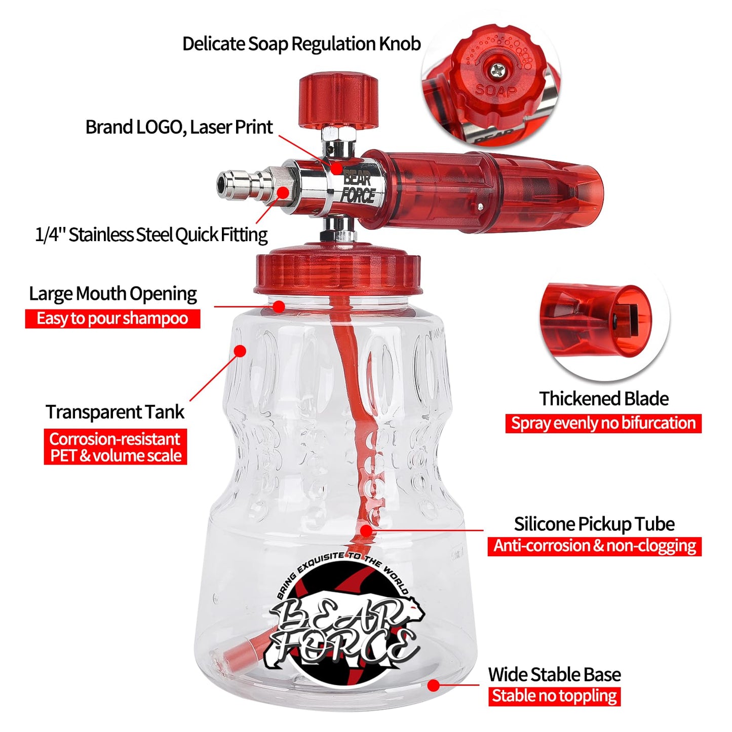 BEAR FORCE Pressure Washer Spray Gun Power Washer Short Gun with M22 Inlet-14mm & Foam Cannon Foam Gun with 5 Nozzles Tips #035 & 3/8'' Quick Connector, Additional Orifice Nozzle 1.10mm Car Washing