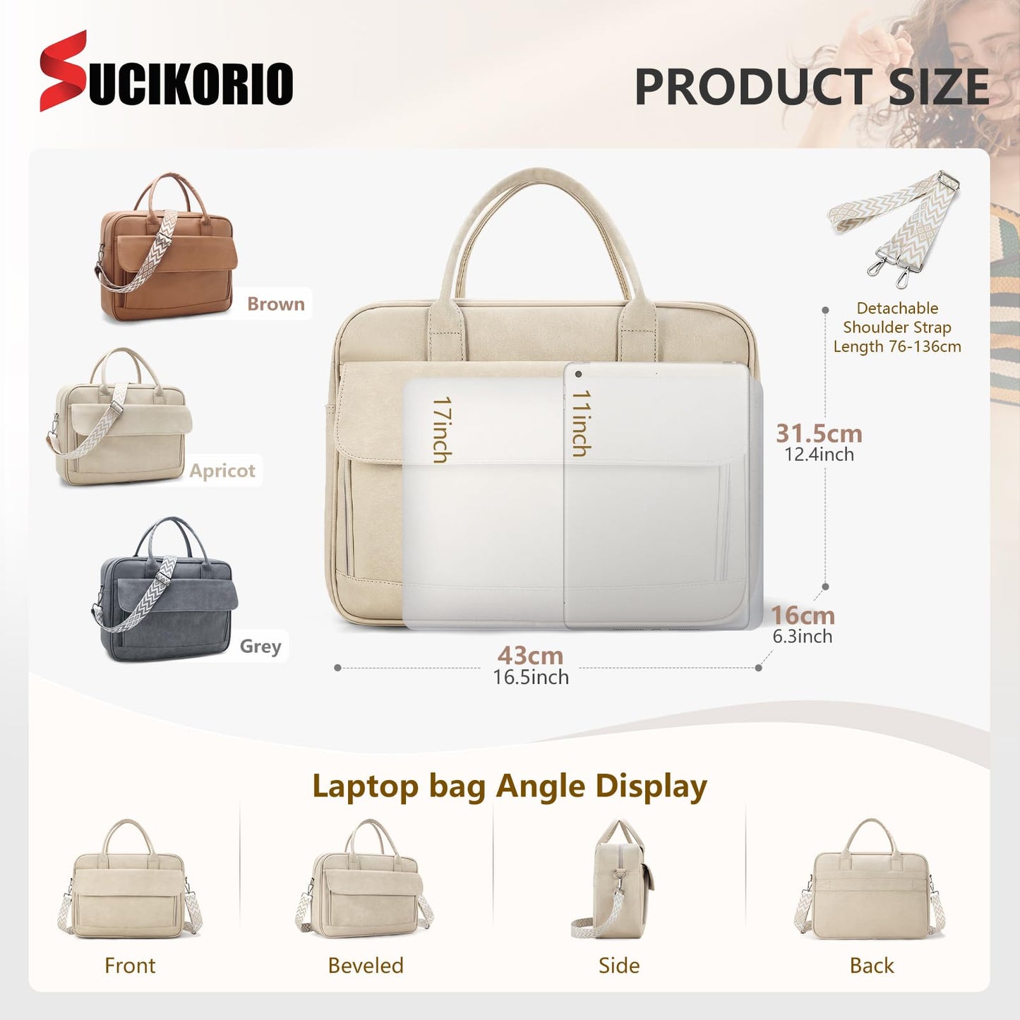 SUCIKORIO Teacher Tote Bag Women 17inch PU Leather Laptop Briefcase Nurse Office Bags Professional Work For Nursing, College