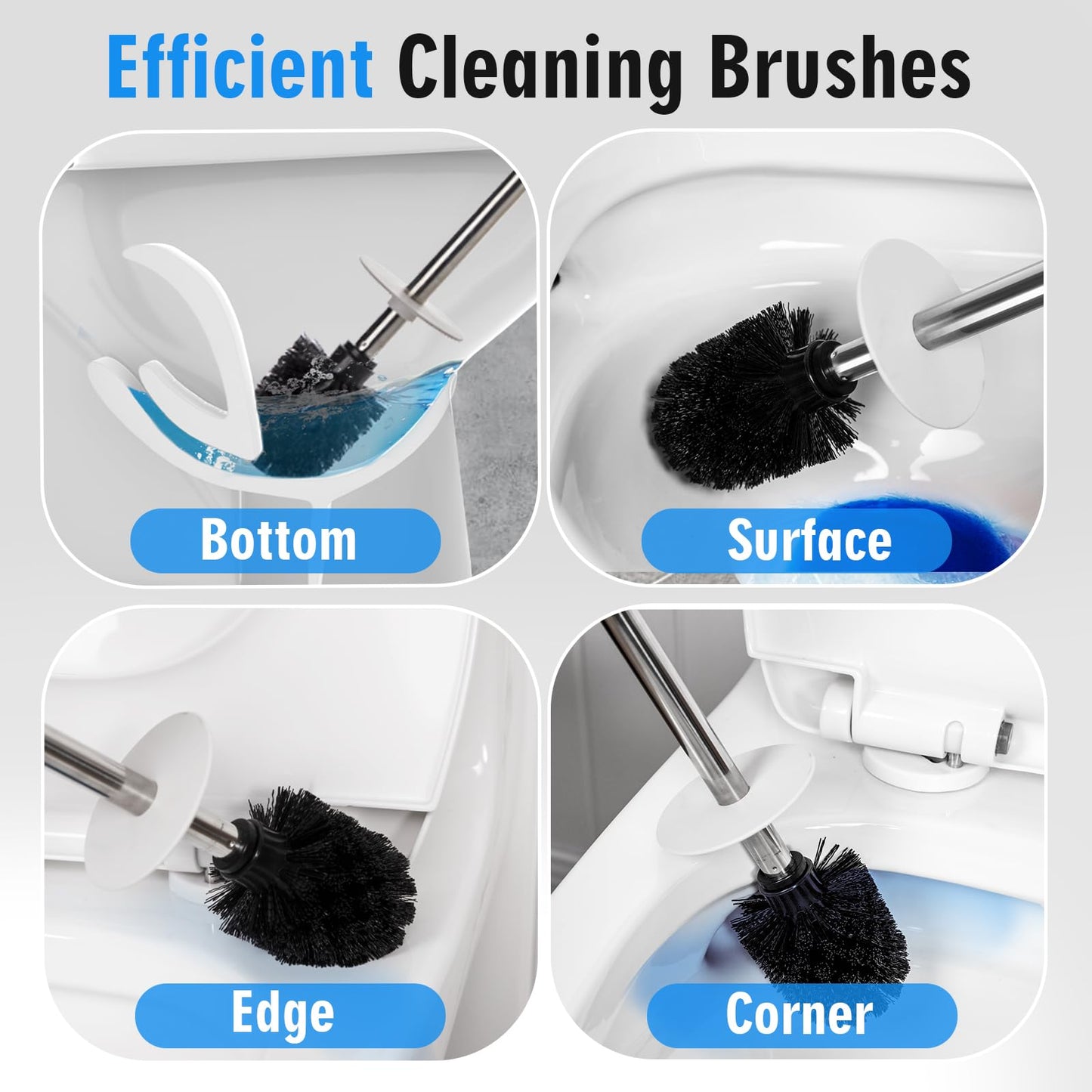 Viosuniu Matt White Ceramic Toilet Brush and Holder Set, Freestanding Toilet Bowl Cleaners Brush, Scrubber Brush for Toilet, Bathroom Accessories with Stainless Handle, Deep Cleaning