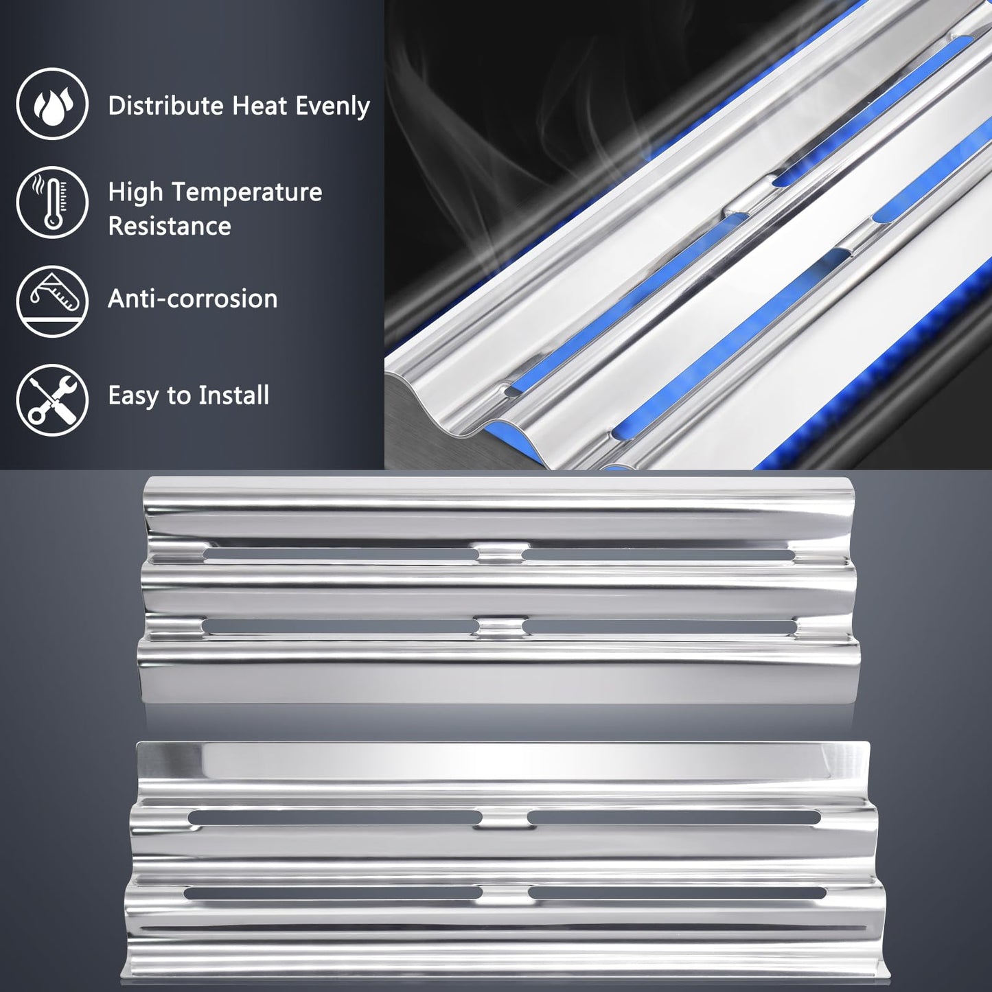 Hiorucet BBQ Replacement Parts for Napoleon LEX 485 605 730 Series, Napoleon Legend LD485RSIB, Napoleon Lifestyle L485, Stainless Steel Heat Plate Shield and Burner Tube for Napoleon BBQ Parts, 3 Pack
