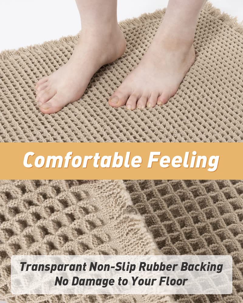 Rvolst Bath Mat Rug for Bathroom Waffle Woven Bathroom Mat Super Absorbent Machine Washable Non Slip Farmhouse Boho Bathroom Rug 61x92cm Brown