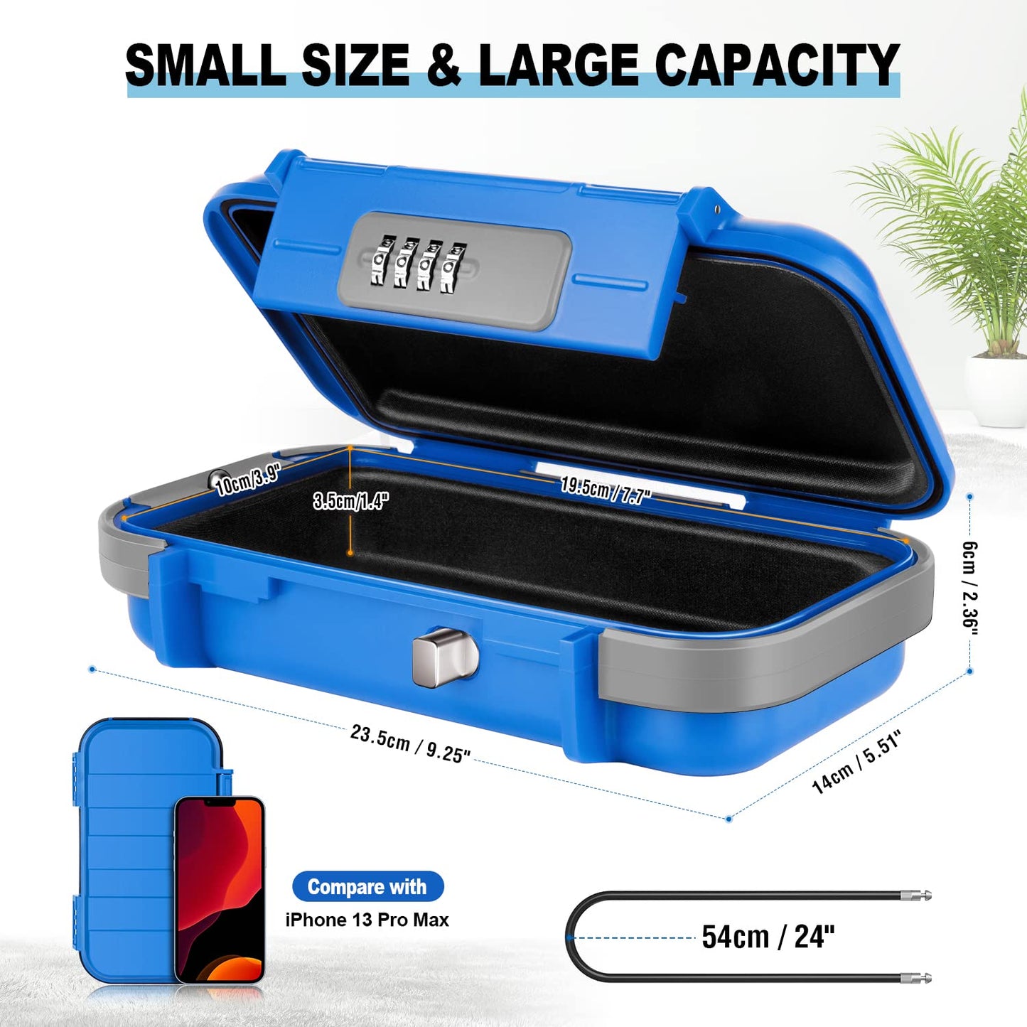 BKNOOU Travel Safe Portable Beach Safe Box Small Combination Safe Anti-Theft Lock Box Safe Waterproof Mini Security Case with Removable Wire Rope Security Box for Home,Office,Hotel,Cars,Travel etc
