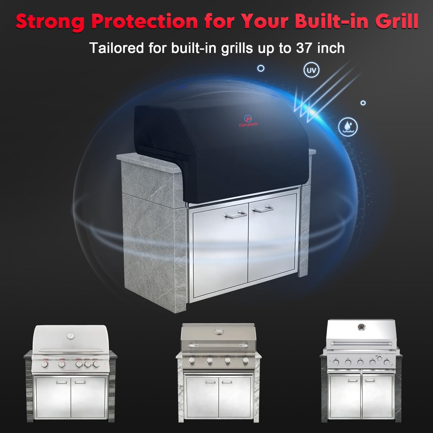 Comnova Built-in BBQ Cover 37 Inch - 600D Island Barbecue Grill Top Covers Heavy Duty & Waterproof, Premium Built in Grill Cover for Char-Broil, Napoleon, Weber, Bull and More - 37 x 27 x 24 Inch