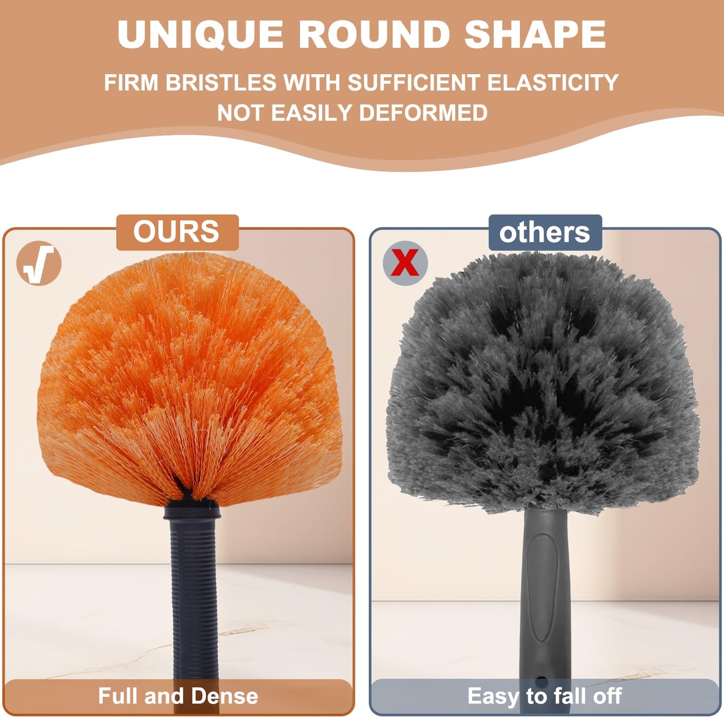Twist-On Cobweb Duster Head Brush // Spider Web Brush for Outdoor & Indoor Web Cleaning // Fits Standard Acme Threaded Poles // Brush Head Only-Orange (4)