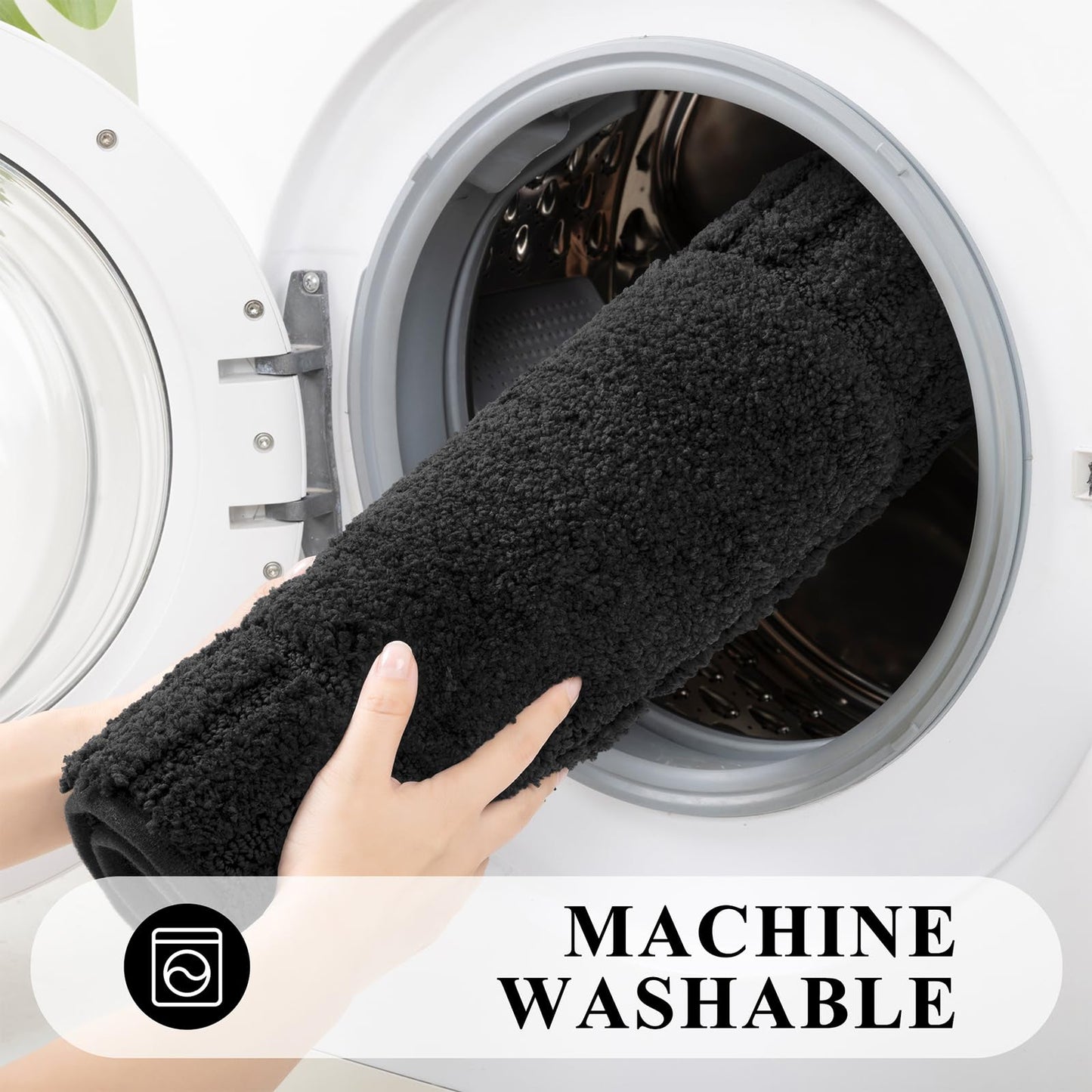 Pauwer Bath Mat for Bathroom Non Slip Bathroom Mat Sets 3 Piece Absorbent Bathroom Rug Plush Shaggy Bath Rugs Set with U-Shaped Contour Toilet Mat Machine Washable, Black