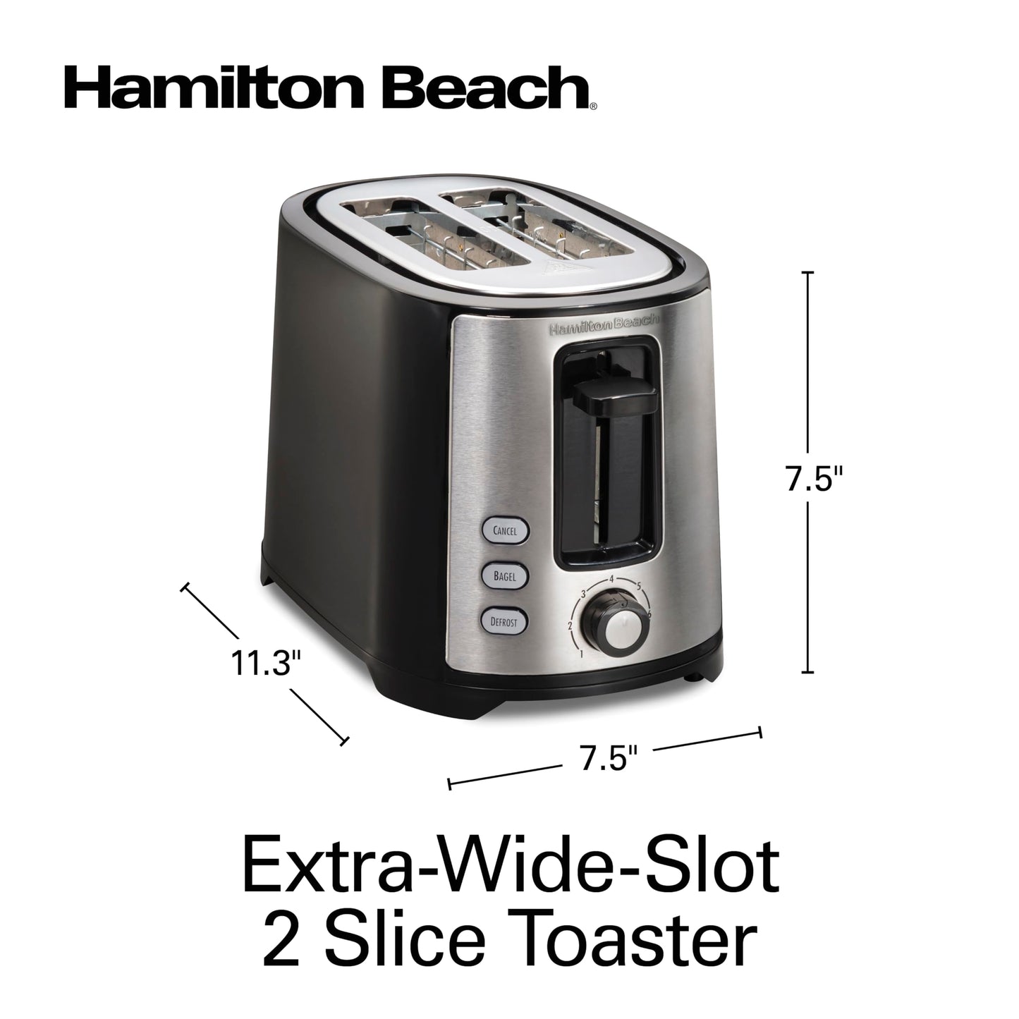 Hamilton Beach 2 Slice Extra Wide Slot Toaster with Bagel & Defrost Settings, Shade Selector with 7 Browning Levels, Toast Boost, Auto Shutoff, Black & Stainless Steel (22633G)