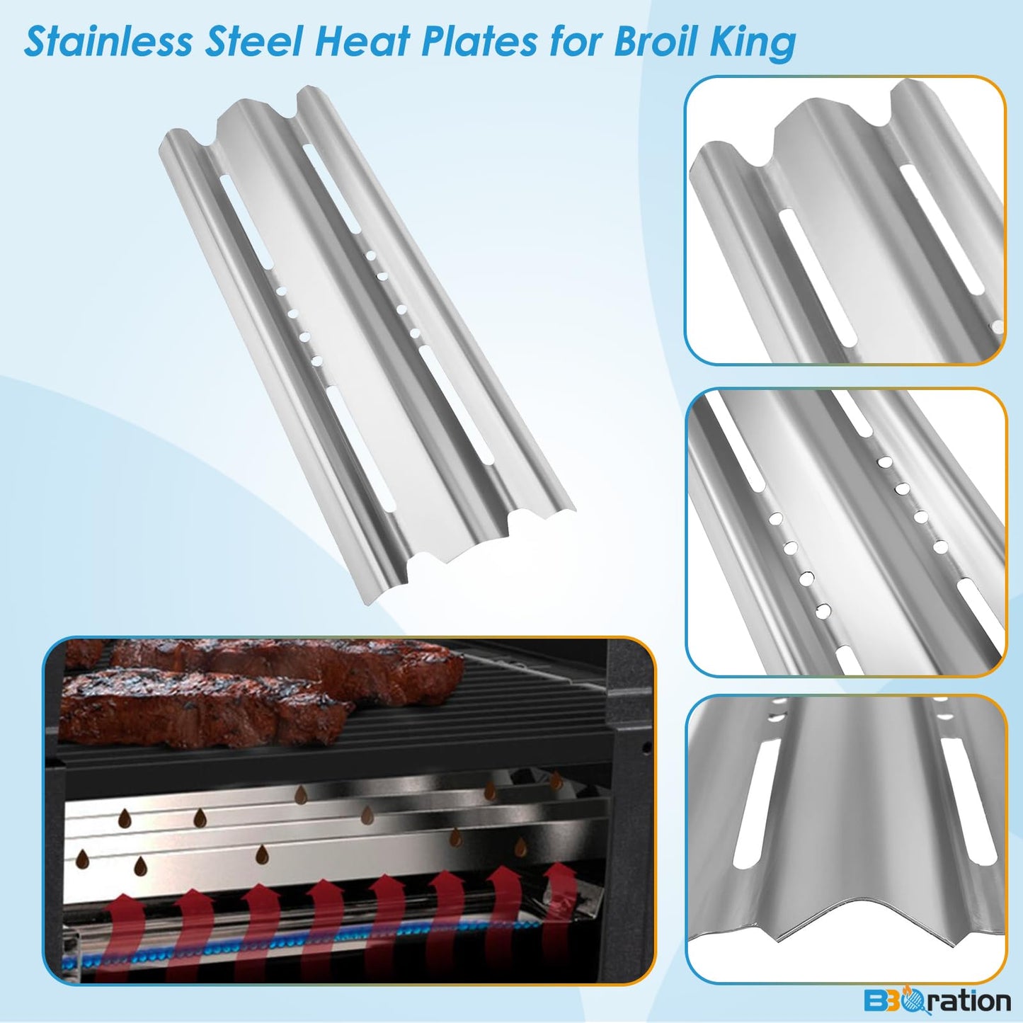 BBQration 4-Pack 15 7/8" Grill Heat Shield Plates Replacement Parts for Broil Mate, Broil King Baron, Huntington Barbecue Gas Grills, BBQ Heat Shield for Broil King BBQ Parts