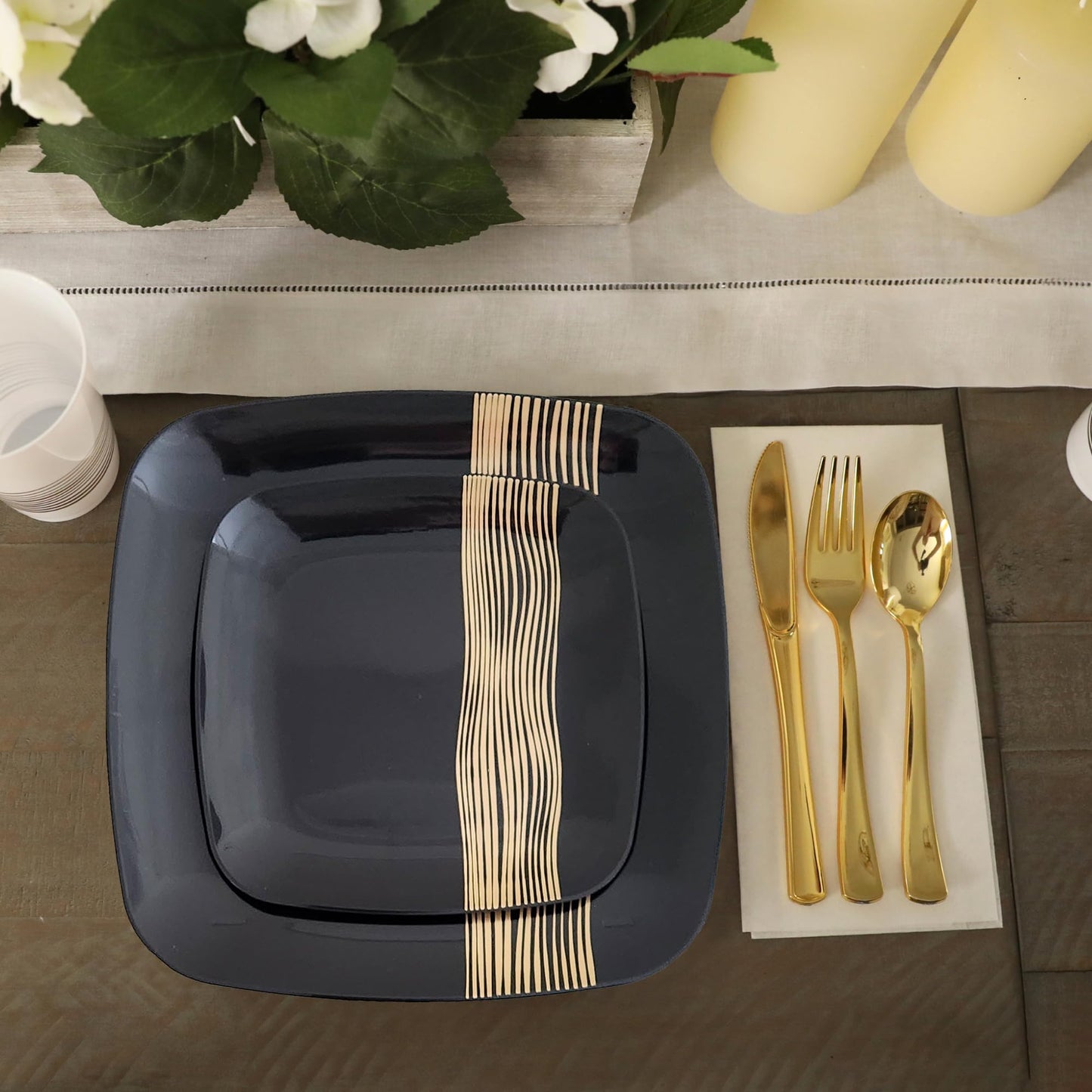 R-kay Black And Gold Plates For Party - 40 Pack - 10.25 Inch And 7.5 Inch - Heavy Duty Disposable Plates