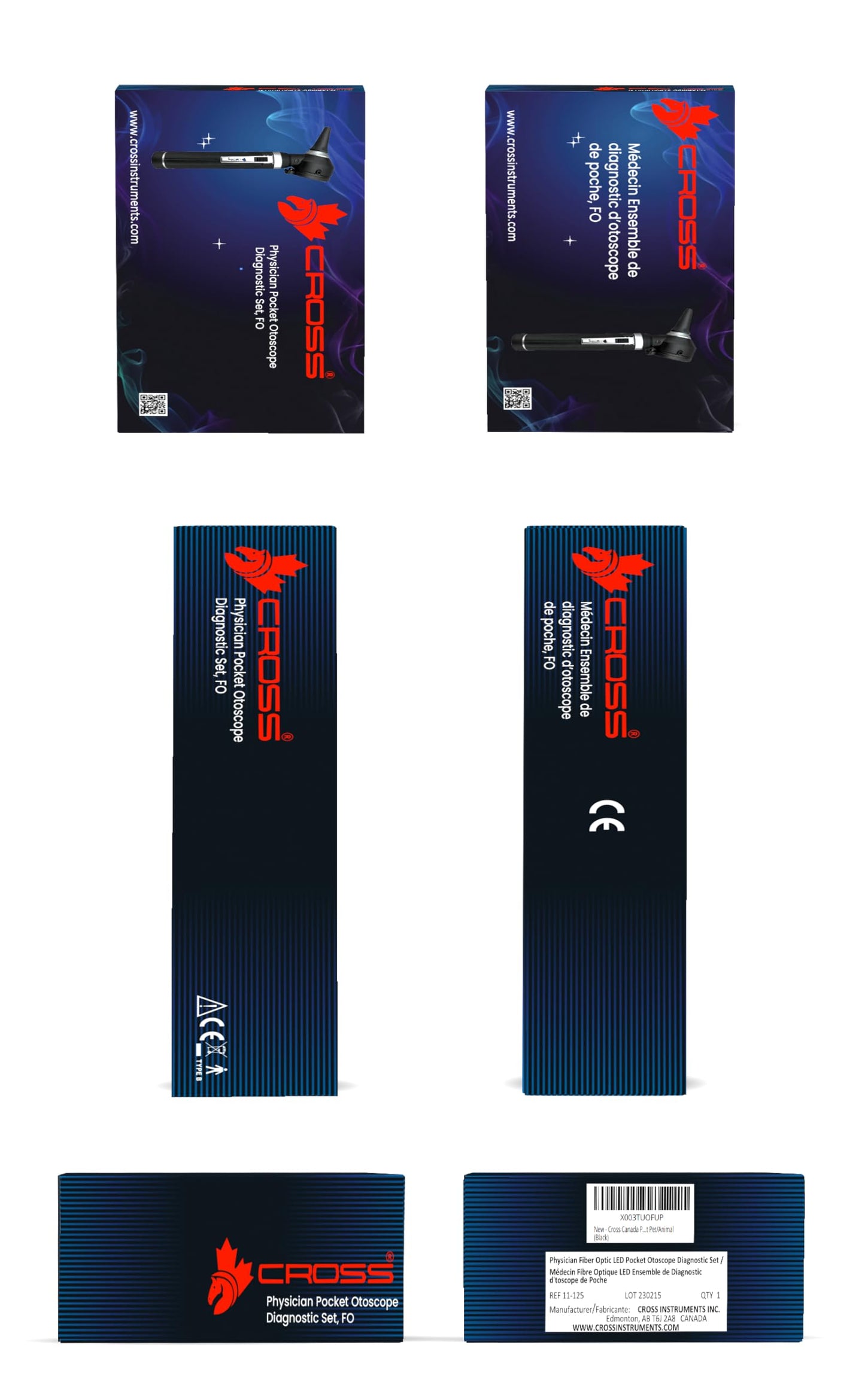 Cross Canada Physician Fiber Optic LED Pocket Otoscope Diagnostic Set for Detection of Ear Infection or an aid in Ear Cleaning-Otoscope for Medical Student Doctor Nurse Baby Adult Pet/Animal (Black)