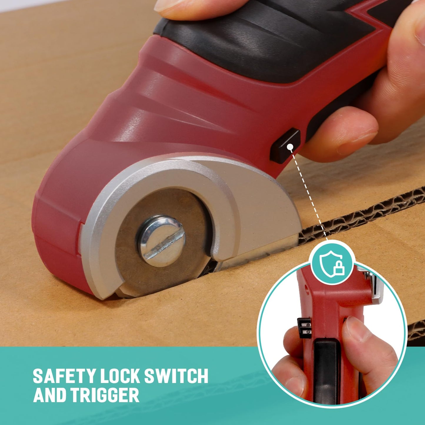 VLOXO 4V Cordless Electric Scissors – Rechargeable Rotary Cutter with Safety Lock for Home Crafting, Warehouse Packaging & DIY Projects, Cuts Cardboard Leather Fabric (Red)