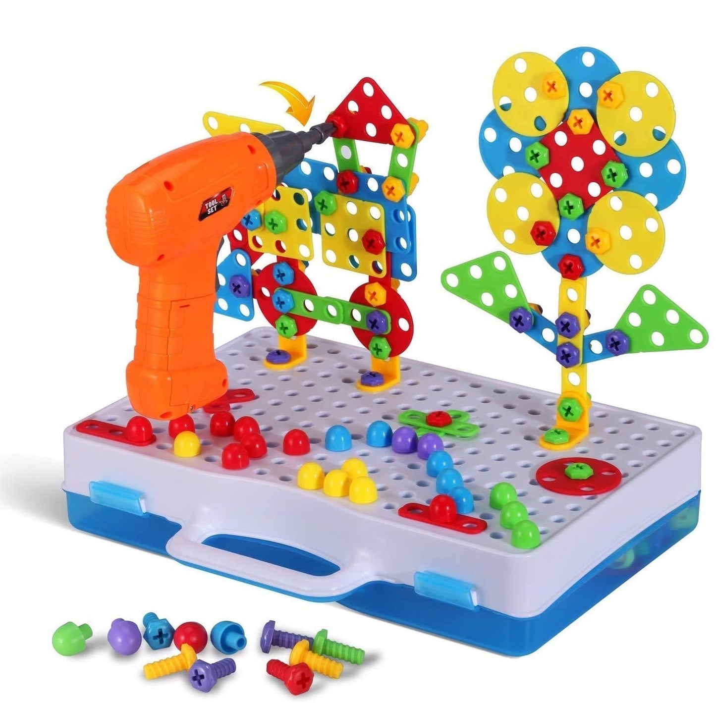 Parhlen Educational Toys Building Blocks, 244 Pieces Electric Screwdriver DIY Building Toys for Both Boys and Girls, Educational Construction Building kit for Kids Ages 4 5 6 7 8 9 10 Year Old