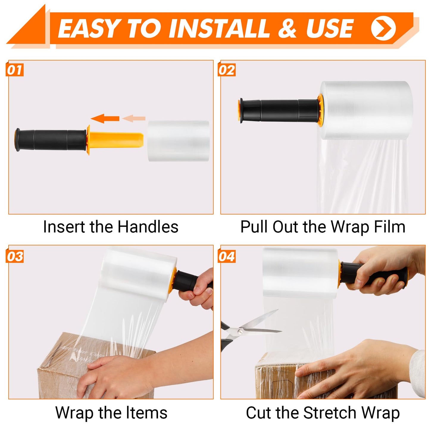Origuuds Stretch Film, Stretch Wrap with Handles, Industrial Strength Plastic Wrap for Moving, Pallet Wrap, Luggage, Furniture Wrapping, Packing (5 Inch x 1000 Feet, 2 Roll)