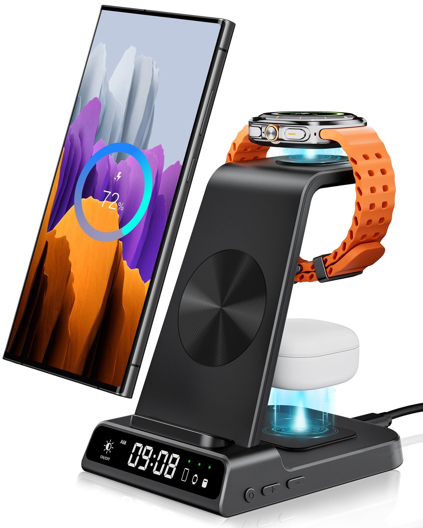 Wireless Charger for Samsung Devices, Wireless Charging Station for Galaxy S25 Ultra/S25+/S25/Z Fold 7/Z Flip 7/S24 Ultra/S23/S22, for Galaxy Watch 8 Classic/8/7/Ultra/6/5 Pro/5/4, Galaxy Buds3 Pro