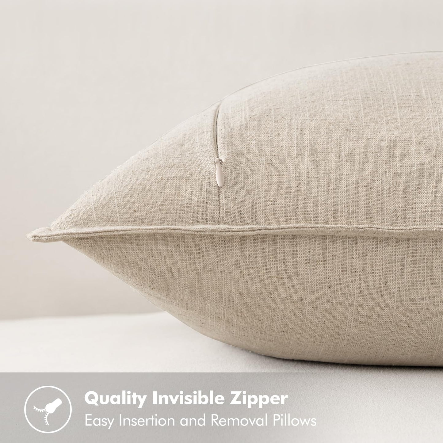 MIULEE Linen Pillow Covers Pack of 2 Decorative Cushion Throw Pillow Covers Soft Accent Boho Farmhouse Couch Pillowcases Modern Home Decors for Sofa Living Room Bed 24x24 Inch Natural Beige