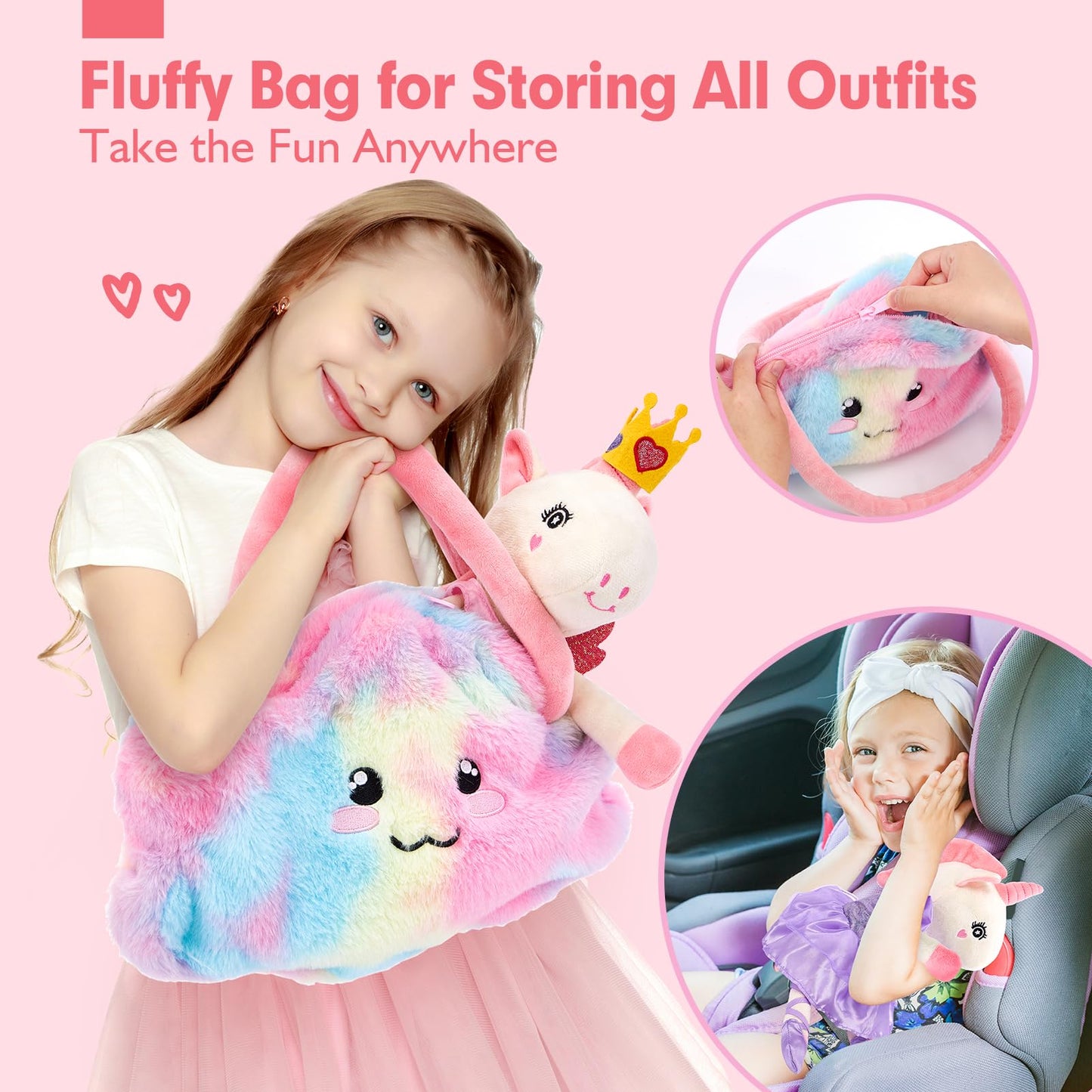 Unicorns Toys for Girls Age 4-6 Ballerina Doll Stuffed Animal Girl Toys Age 4-5 Ballet Dress up Doll 3 Set Clothes with Plush Bag 4 Year Old Girl Birthday Gifts 5 Year Old Girls Easter Basket Stuffers