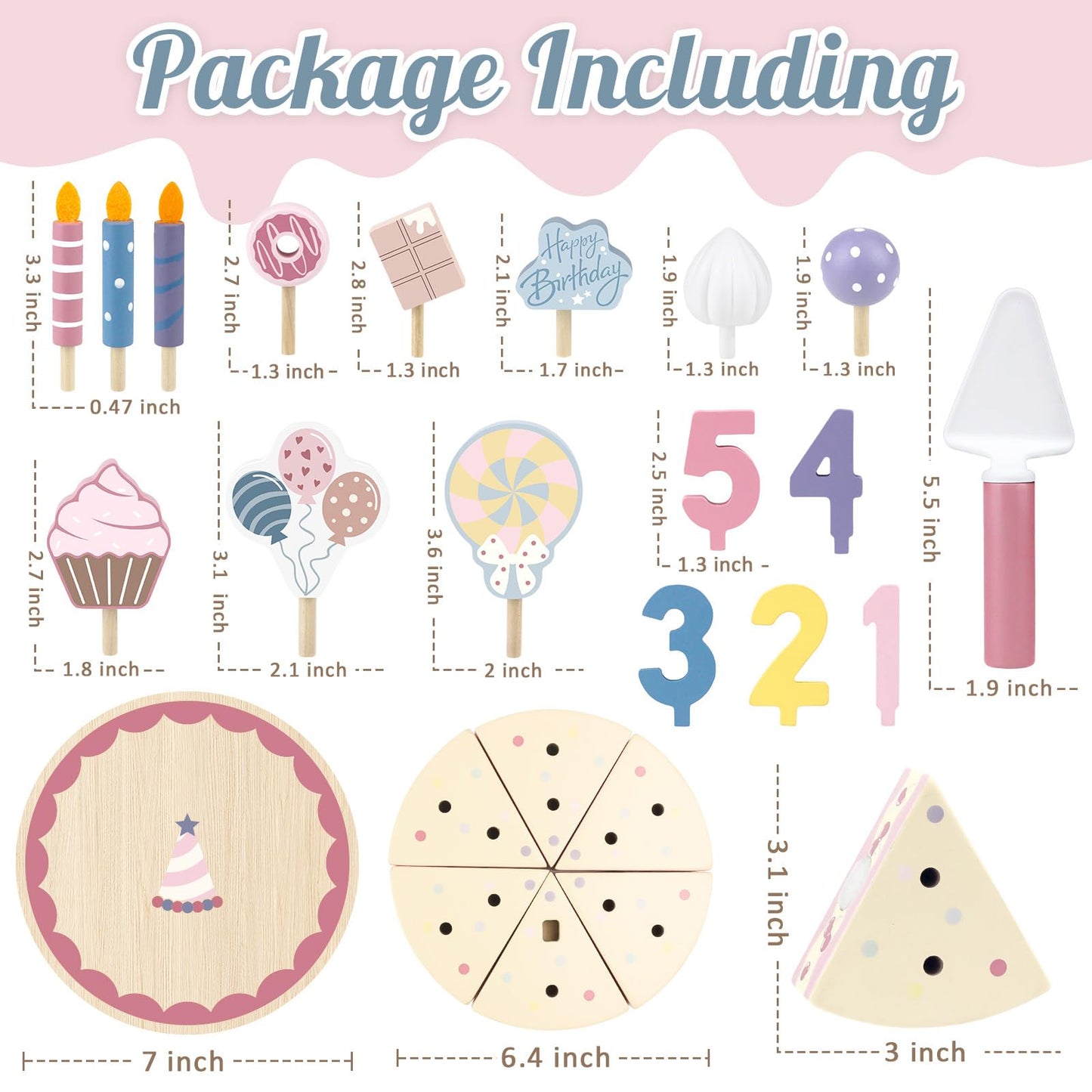 Airlab Wooden Birthday Party Cake Play Food Sets for Toddler 2 3 4 5 Year Old Girls Boys Kids Kitchen Accessories Pretend Play Toy Gift Educational Toys