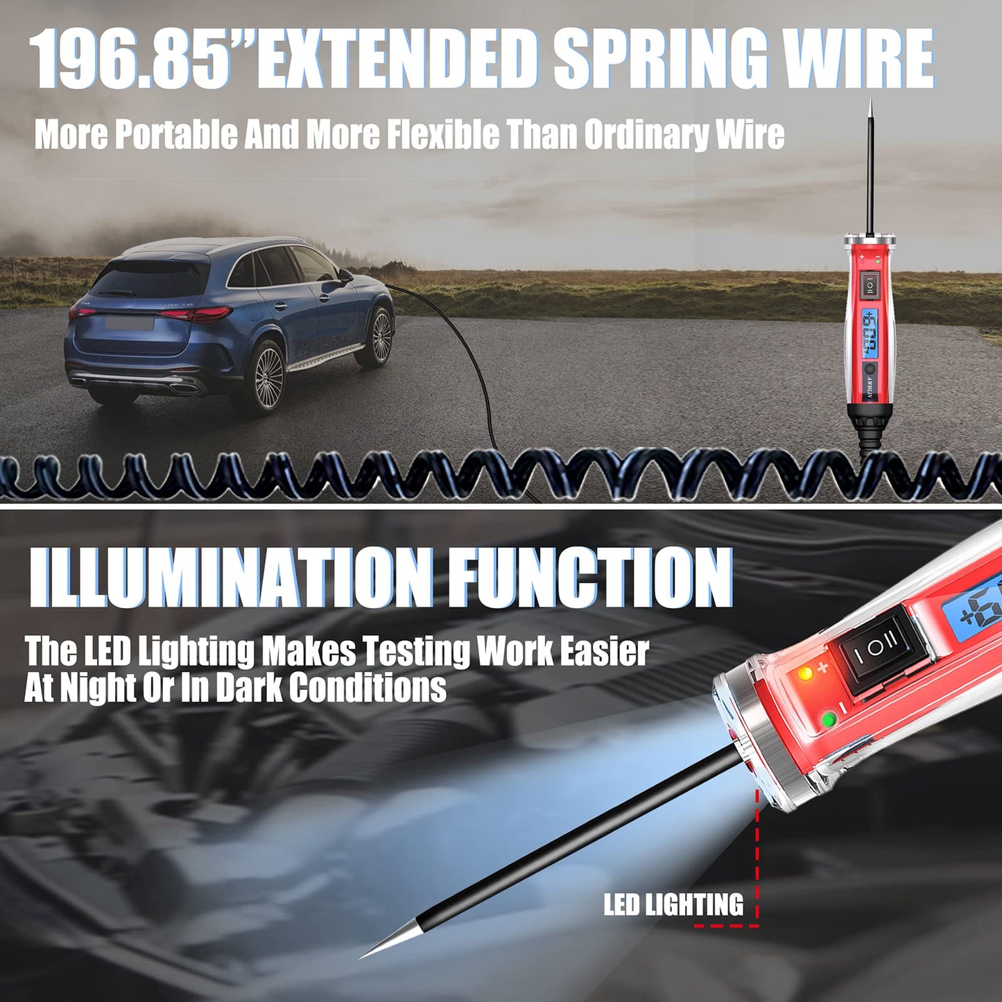 AWBLIN Power Circuit Probe Tester, LCD Digital Automotive Test Light with Voltage Display&Illumination, Auto Short Circuit, AC DC Voltage Tester, Electrical System Tool,Relay Fuse Continuity Test.