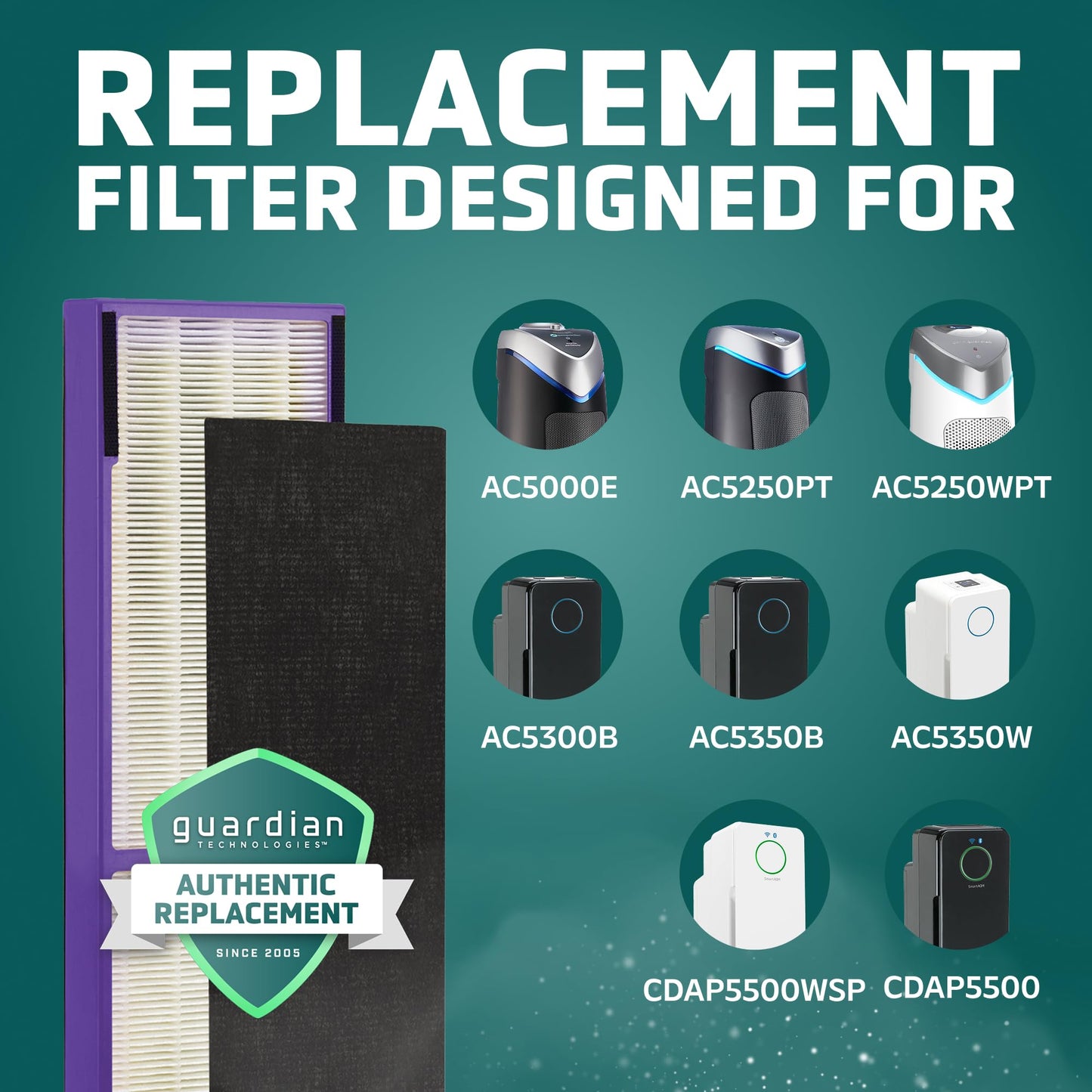 GermGuardian Filter C Pet Pure HEPA Genuine Air Purifier Replacement Filter, Removes 99.97% of Pollutants, for AC5000, AC5250, AC5300, AC5350, CDAP5500, AP2800, Black/Purple, FLT5250PT