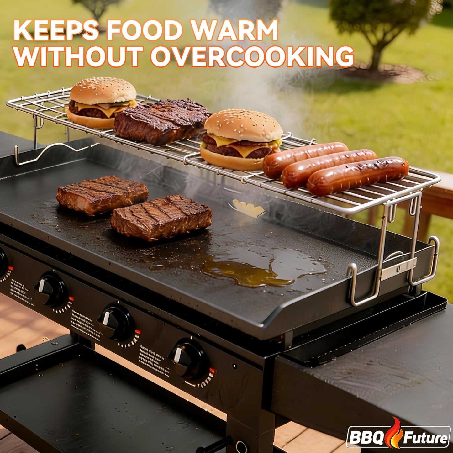 MixRBBQ Griddle Warming Rack, Adjustable for Blackstone 17-36 Inch Griddles, Stainless Steel, Silver