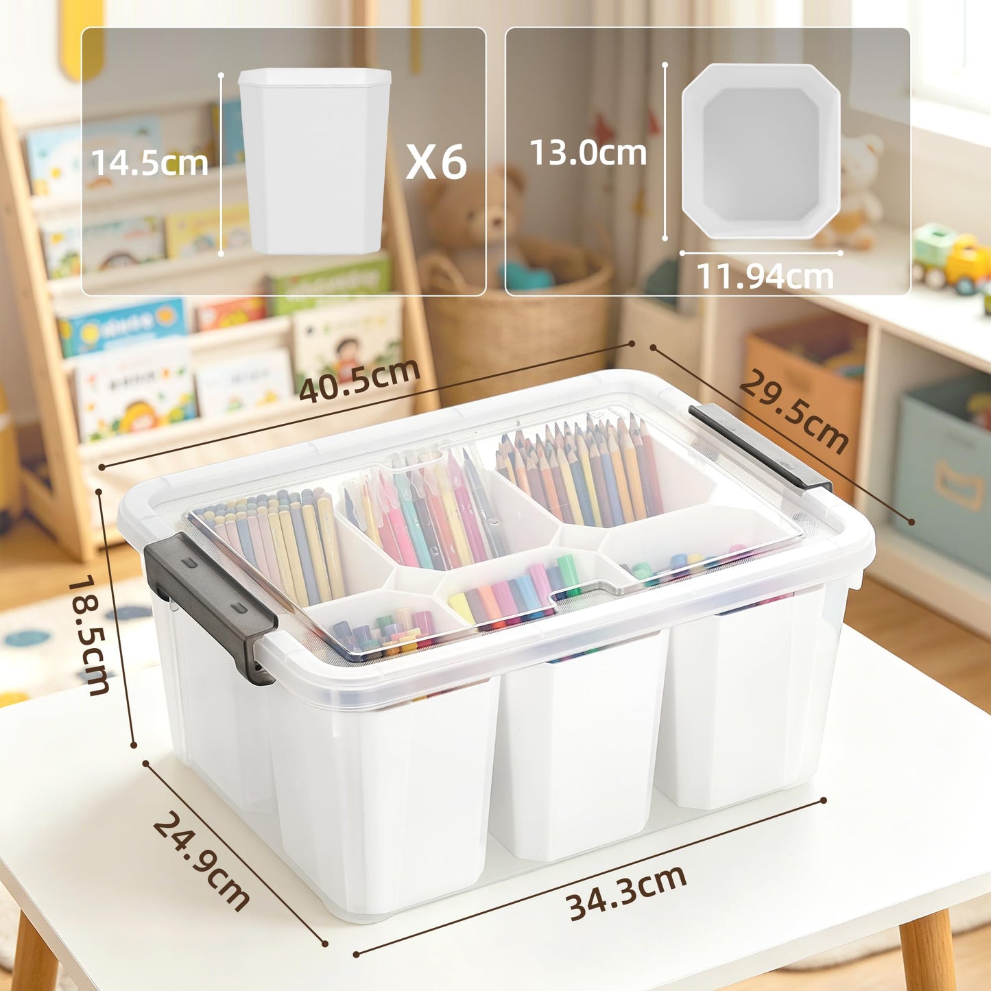 Citylife 17 QT Plastic Storage Bins with 6 Detachable Inserts Clear Storage Box with Lids Multipurpose Stackable Storage Containers for Organizing Crayon, Tool, Craft