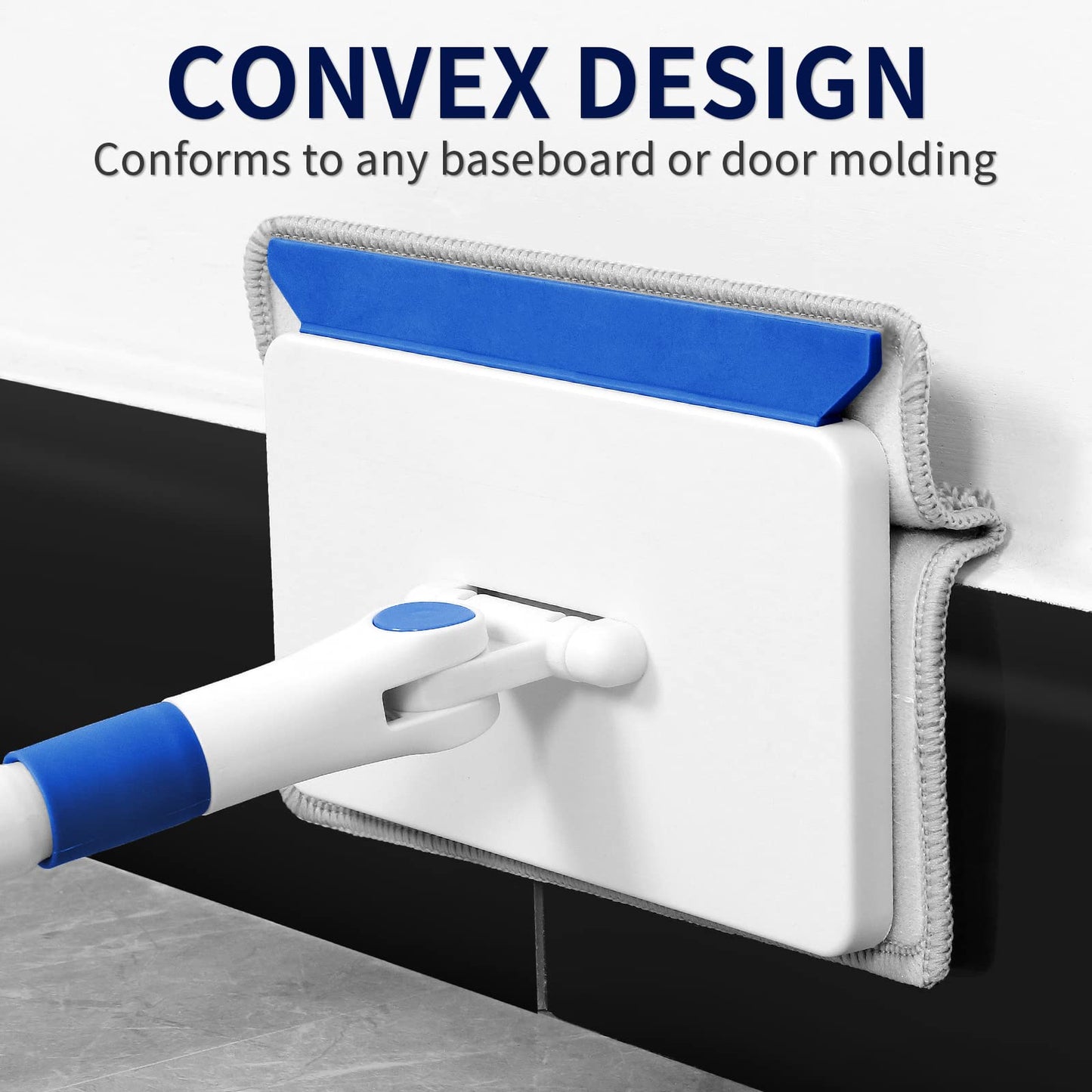 Skirting Board Cleaning Tool with Handle, Wall Cleaner with Long Extendable Handle, Door Frame Cleaning Tool, Including 4 Reusable Cleaning Pads, Quick Clean