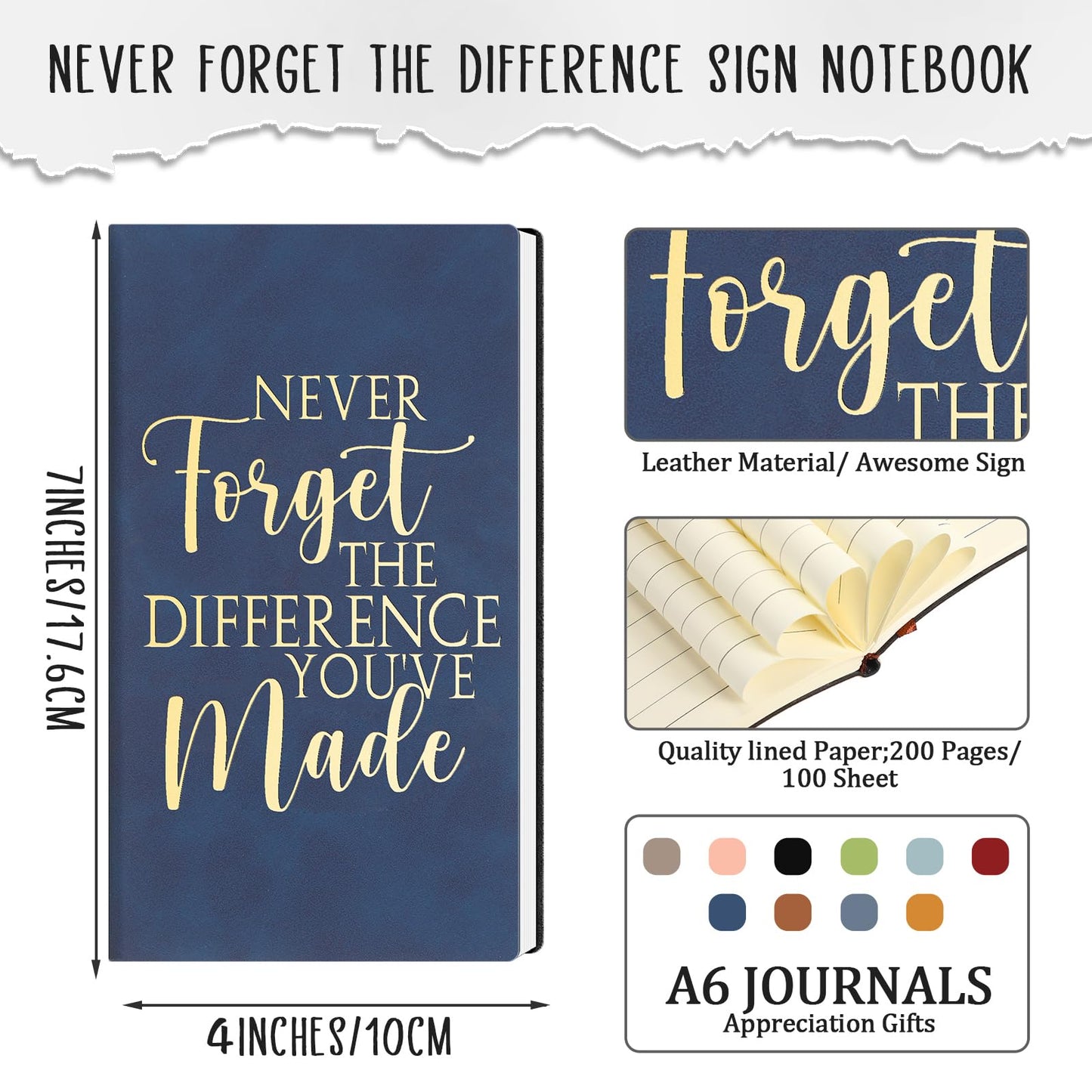 Fuutreo 10 Pcs Bulk Leather Notebook Appreciation Gift for Employee Coworker CNA Week Inspirational A6 Notebook Thank You Journal Gift for Teacher Nurse Team Staff Office School(Never Forget)
