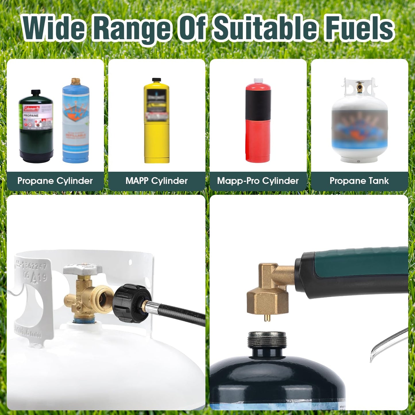 Propane Weed Torch, WADEO Weed Burner Torch Kit with 10 FT Hose Regulator, Weed Torch with 1,200,000 BTU, Self Igniting and 1lb Propane Cylinder Converter for Flame Weeding, Roofing, Melting Ice Snow