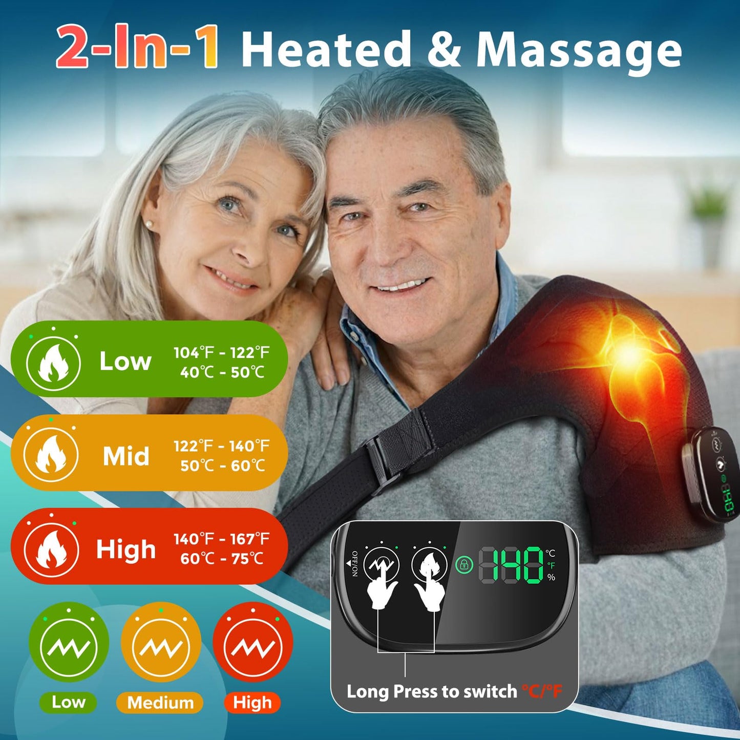 Cordless Shoulder Heating Pad, Heated Shoulder Wrap with Vibration, Left Right Shoulder Massager Heated Shoulder Brace for Women Men, Shoulder Heating Pads Shoulder Massager with Heat