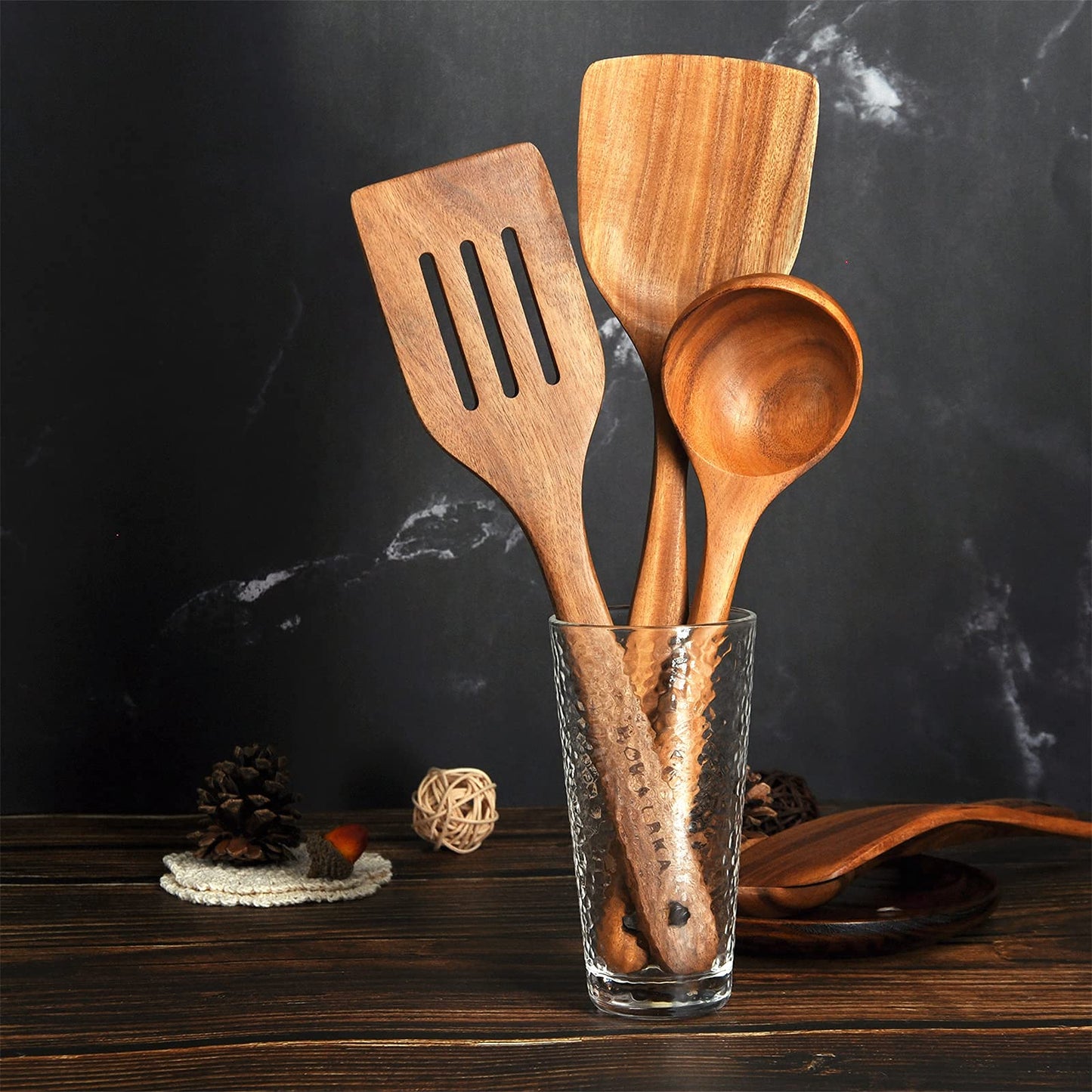 Wooden Spoons for Cooking,Natural Teak Wooden Kitchen Utensils Set (8 PCS)