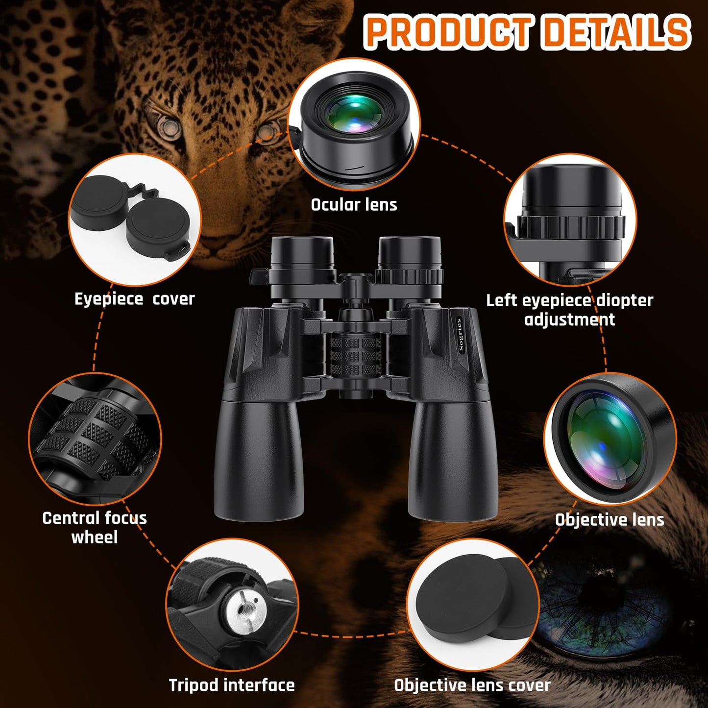 10-30x50 Zoom Binoculars for Adults, High Powered Military Binoculars for Bird Watching Traveling Hunting Concerts with Large View,BAK4,FMC Lens,Clear Low Light Vision at Night