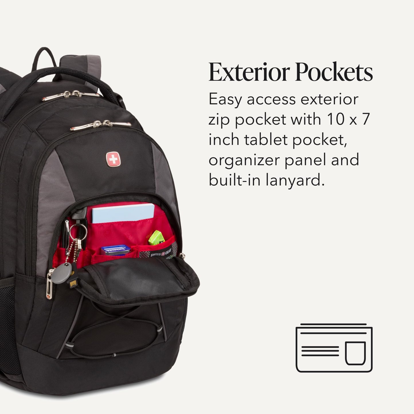 SwissGear Travel Gear Bungee Backpack (Black/Grey) - Dimensions 17.5 x 11.5 x 7.5 inches