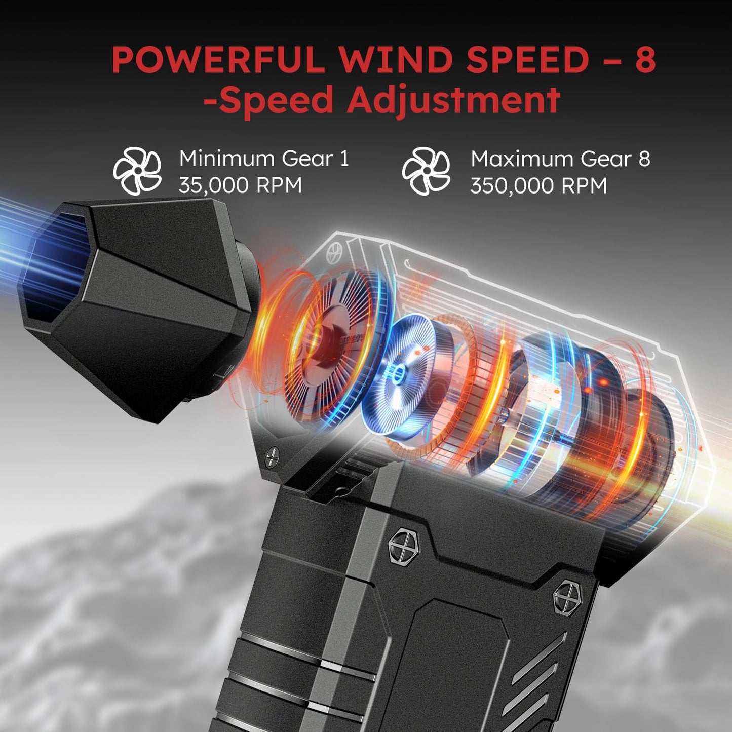 KACNON Electric Air Duster 350000RPM, 12000mAh Rechargeable Cordless Air Blower with 8-Speed Adjustable Power & LED Display, Compressed Air Duster for Computer, Home, Car & Outdoor Cleaning