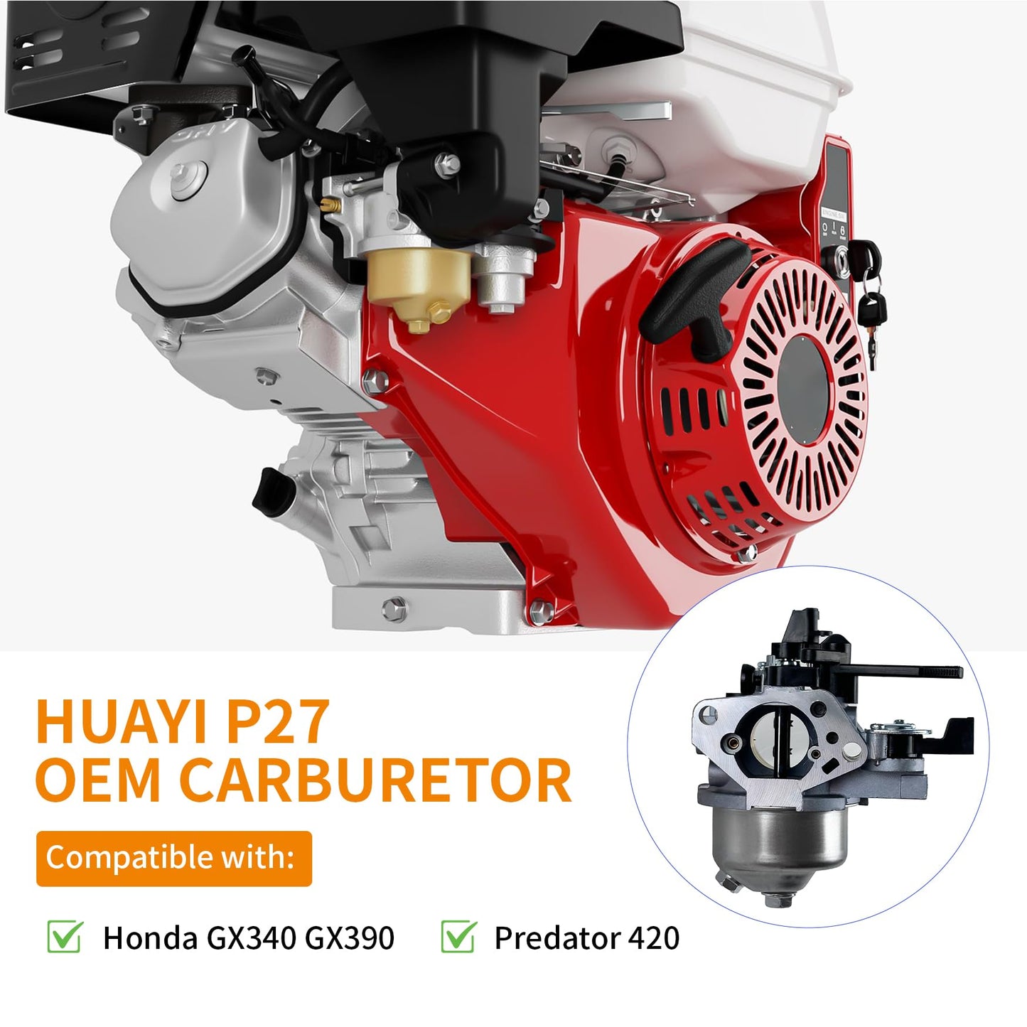 YAMAKATO Huayi P27 Predator 420cc Carburetor 16100-ZF6-V01 for Honda and Clone GX390 GX340 11hp Predator 13hp Pressure Washer Snow Blower Mini Bikes…