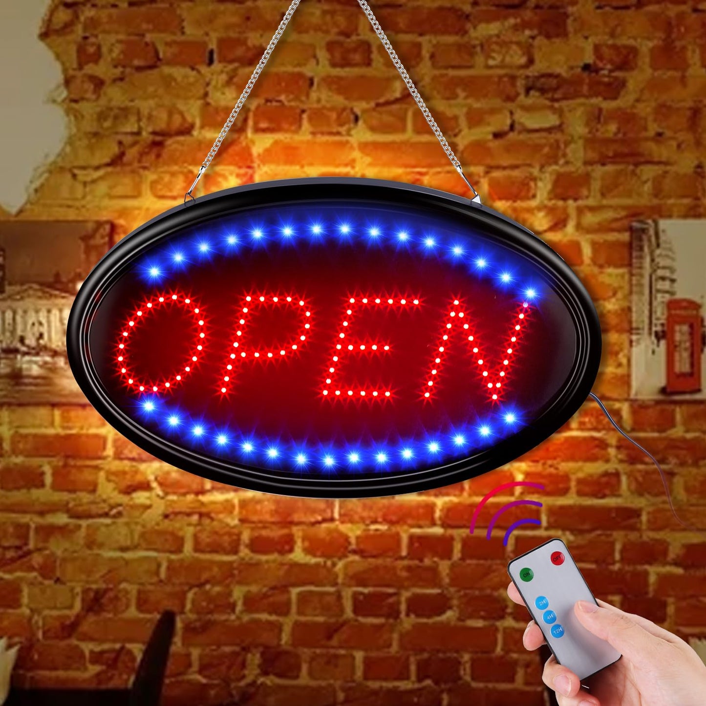 LED Open Sign, FITNATE Large 23x14 inch Business Open Sign with Remote Electric Display Sign,2 Modes Flashing & Steady Lights for Business, Shop, Bar, Hotel