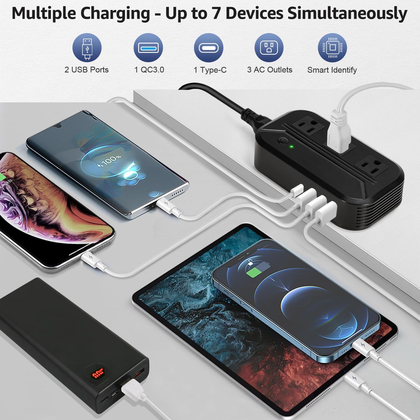 Voltage Converter 220 to 110v 2300W Universal Power Converter with 4 USB Ports, Universal Travel Adapter Canada to Europe, UK/Asia/Italy/India/Australia/South Africa (Black)