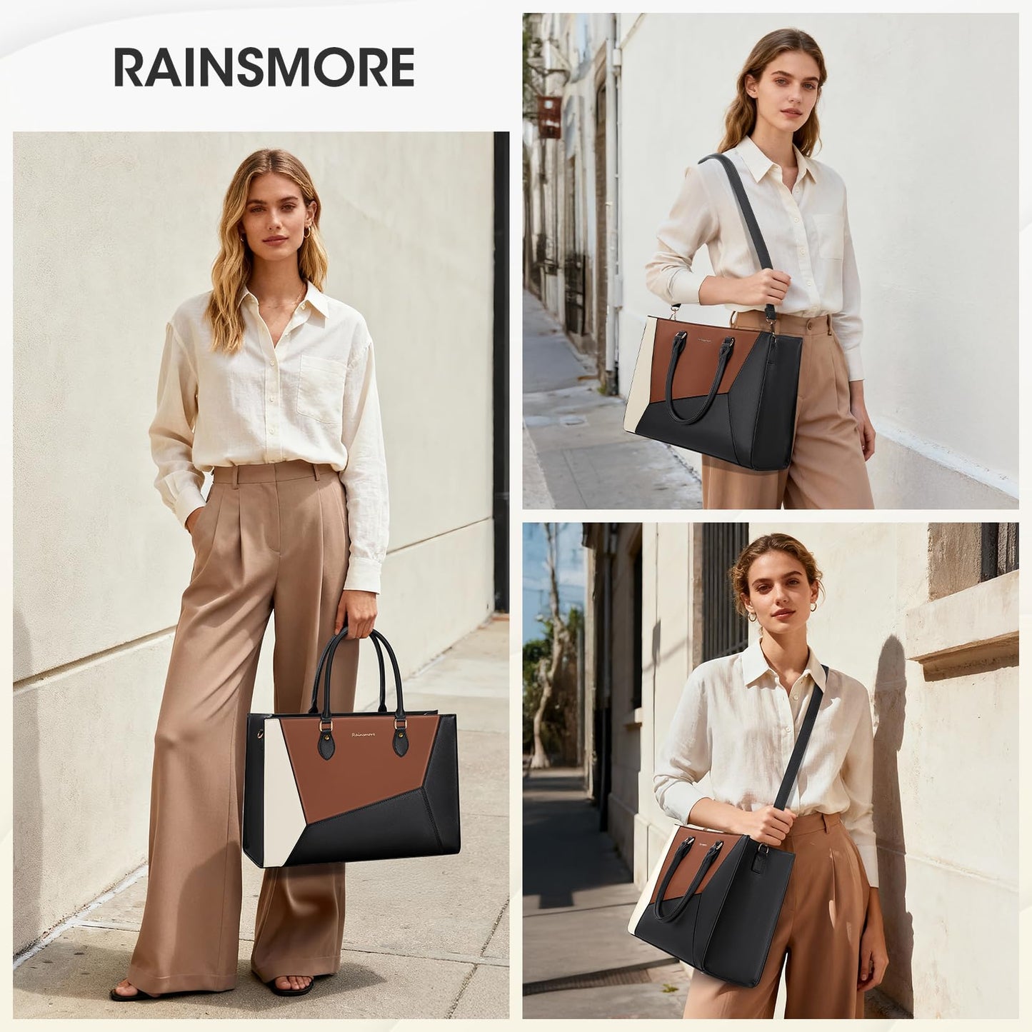 Laptop Bag for Women 15.6 inch Work Tote Bag PU Leather Waterproof Computer Briefcase Shoulder Bag for Business Office