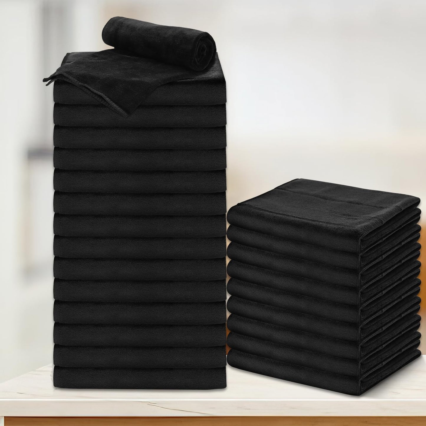 24 Pack Salon Towels, Microfiber Barber Towel Bulk, (16x29 inches) Hair-Drying Cloth Super Soft Black Hand Cloths for Gym, Bath, Spa Use and Home Beauty Care (Not Bleach Proof)