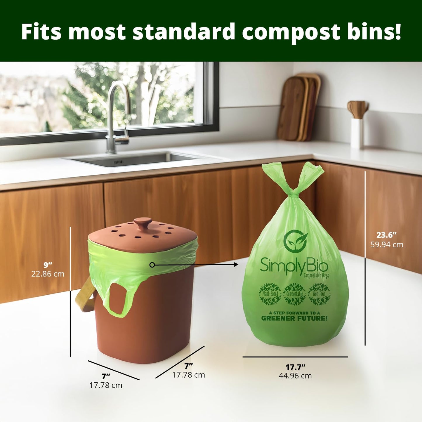 Simply Bio Compostable Trash Bag with Handle, 80 Count, Thick 0.67 Mil, 3 Gallon, 11.36 Liter, Small Kitchen Food Scrap Trash Bags, ASTM D6400, US BPI and Europe OK Compost Home Certified
