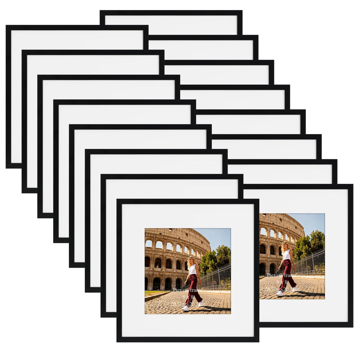 Giftgarden 12x12 Picture Frame Black Set of 16, Matted to 8x8 Photo with Mat, Lightweight Square Gallery Frames for Wall Hanging Display