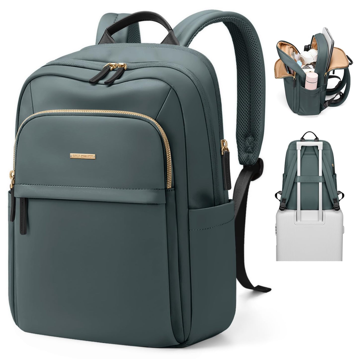 GOLF QUALITY Hiking Travel Backpack for Women Casual Business Weekender Multilayer Laptop Bag,16 Inch,DarkGreen
